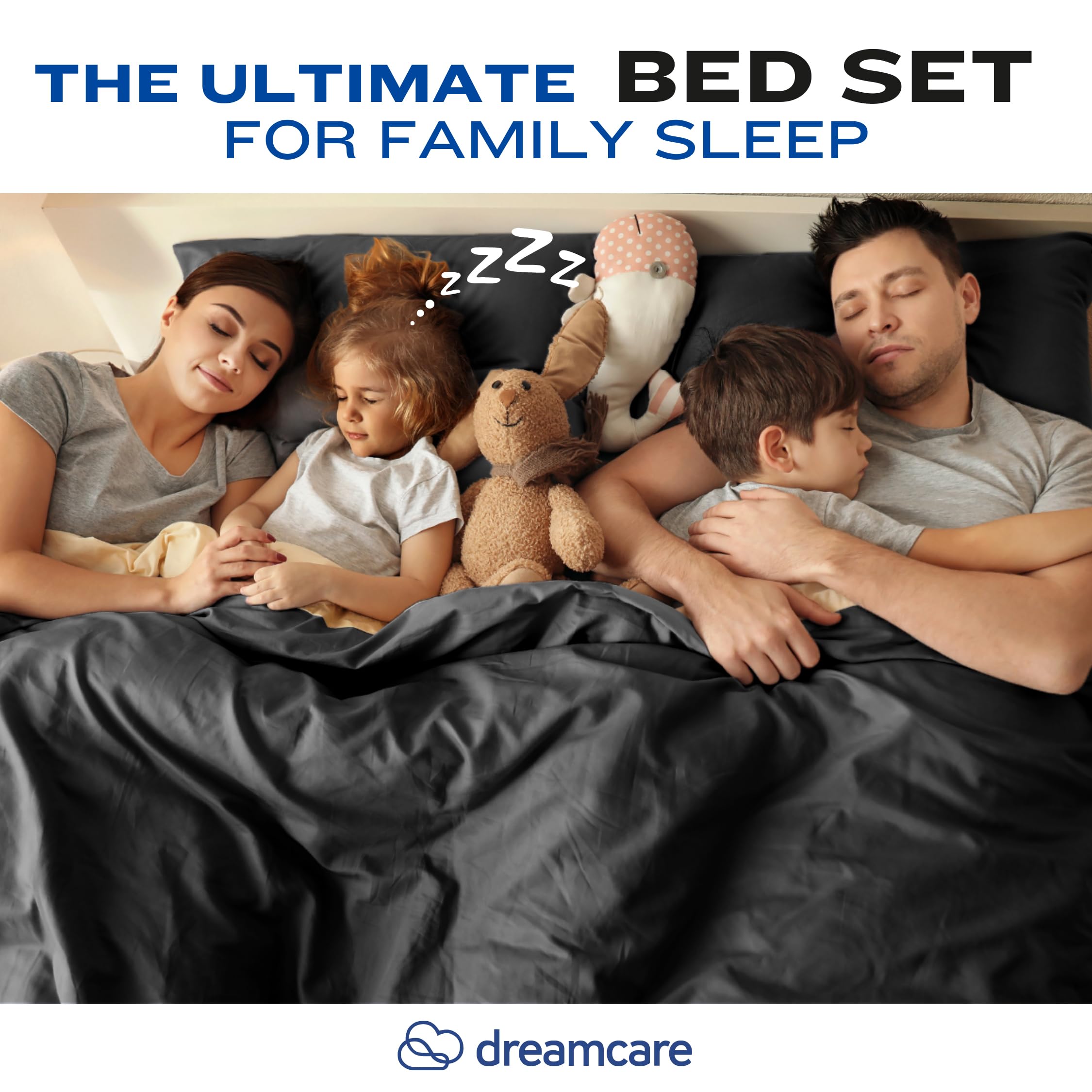 DREAMCARE Bedding Sets Queen - 4 Piece Queen Bed Sheets - Deep Pocket up to 15 in - Draps Lit Queen - Luxury Hotel Sheets & Pillowcases Set - Shrink & Fade Resistant (Queen, Black)