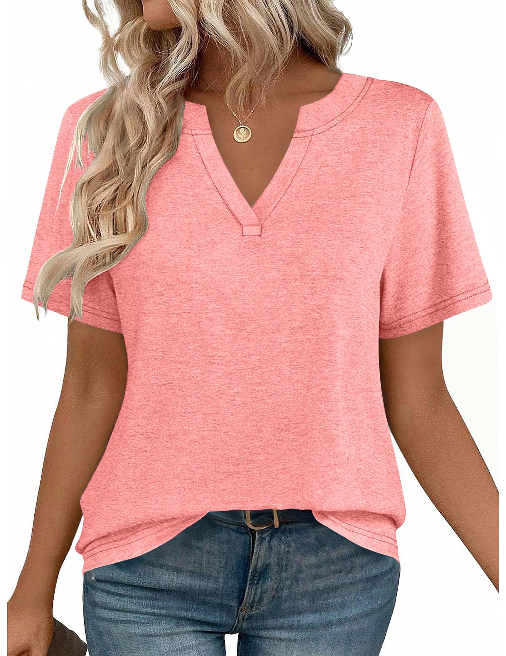 isermeo Womens Tops Short Sleeve V Neck Tee Shirts Cute Dressy Casual Summer Clothing Business Work Blouse S-XXL
