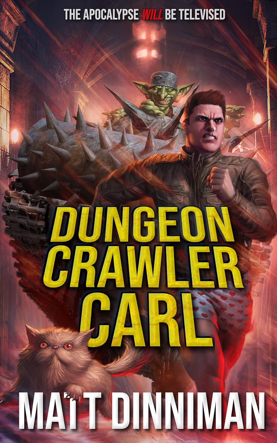 Livre de fantasy Dungeon Crawler Carl, couverture avec personnage et titre