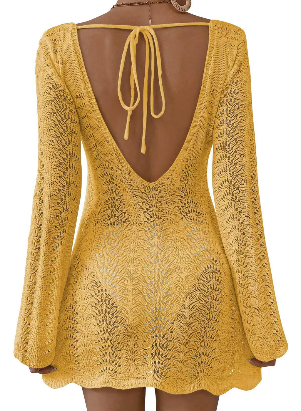 Falechay Womens Swimsuit Cover Up Long Sleeve Crochet Bathing Suit Mesh Backless Cover Ups Summer Beach Vacation Outfits 2026
