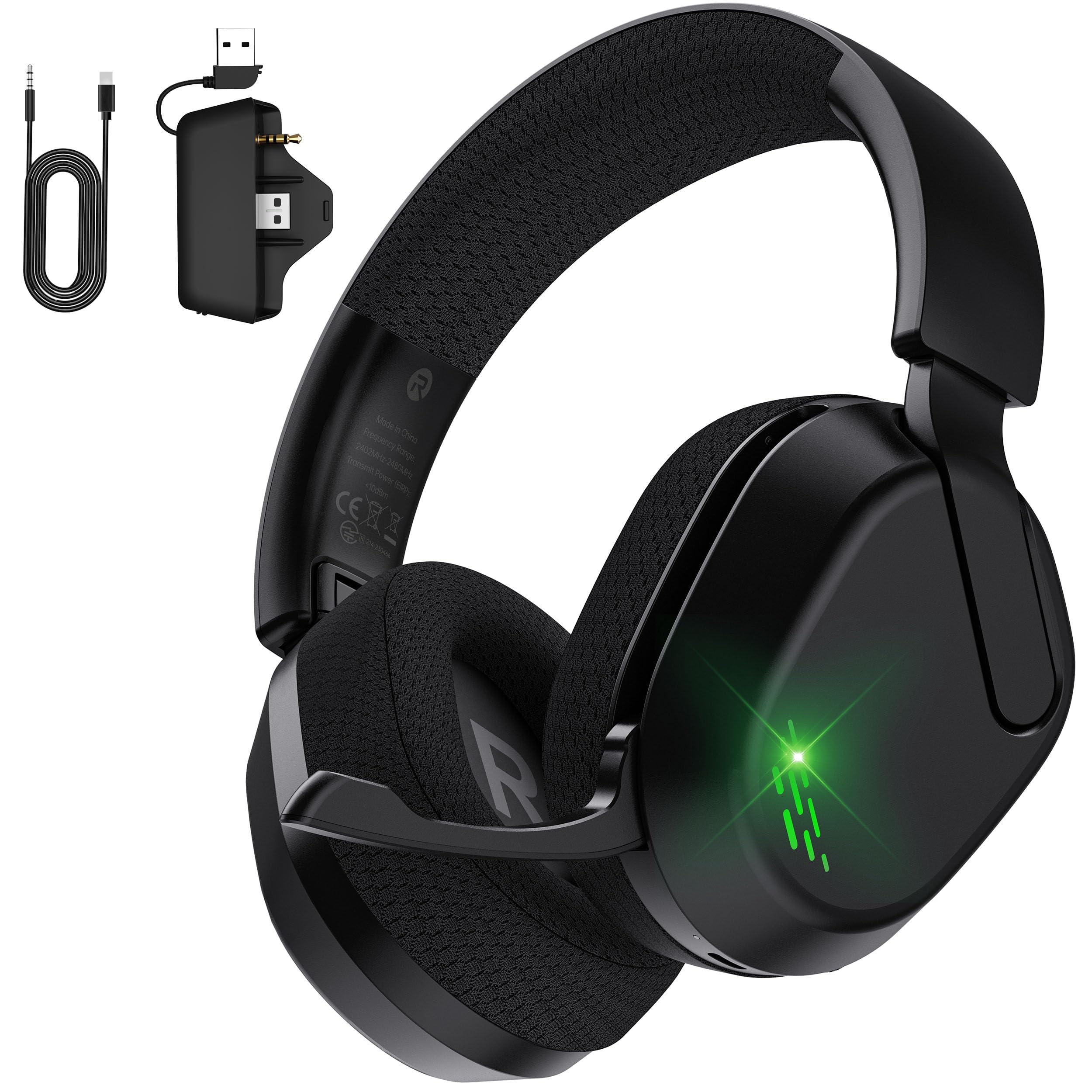 Casque de jeu sans fil noir avec coussinets noirs et arceau réglable