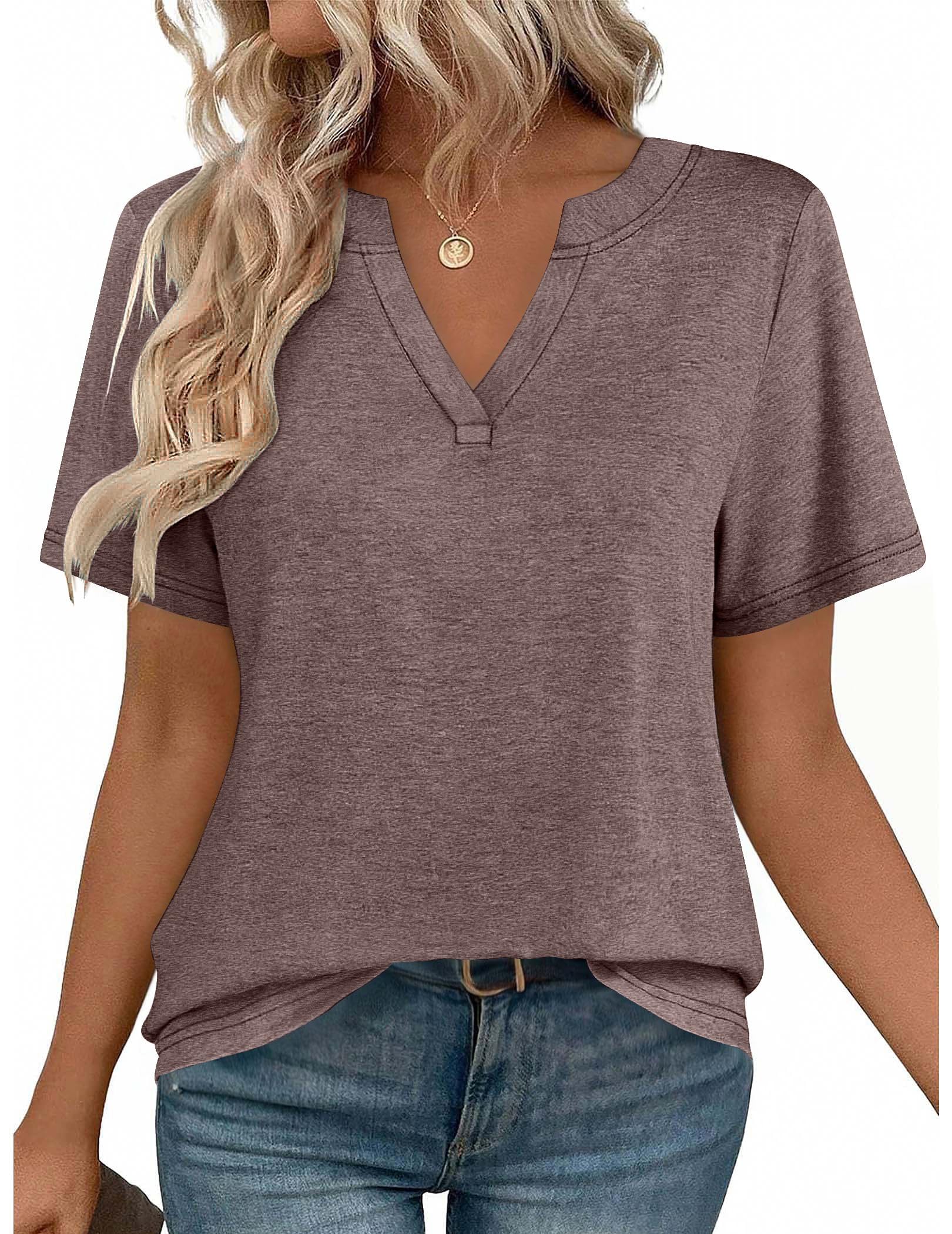 isermeo Womens Tops Short Sleeve V Neck Tee Shirts Cute Dressy Casual Summer Clothing Business Work Blouse S-XXL