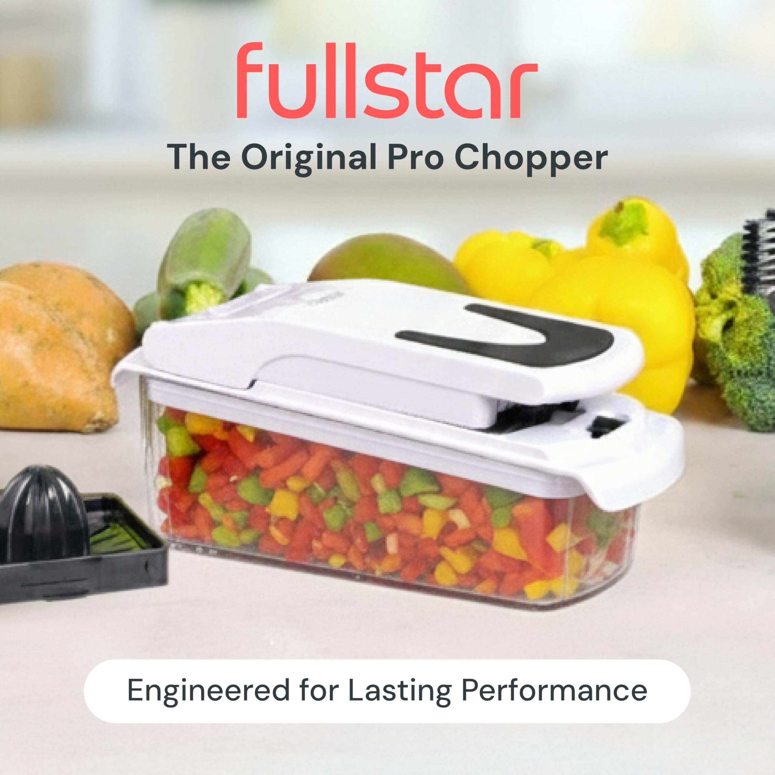 Fullstar Vegetable Chopper & Cutter - Slicer Dicer Spiralizer with Container for Food Veggie Onion Cucumber Tomato Salad Potato French Fry - Kitchen Essentials & Gadgets (PRO 4-in-1, White)