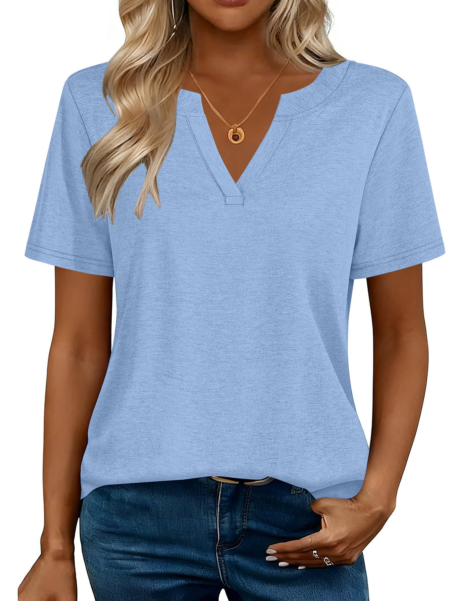 isermeo Womens Tops Short Sleeve V Neck Tee Shirts Cute Dressy Casual Summer Clothing Business Work Blouse S-XXL