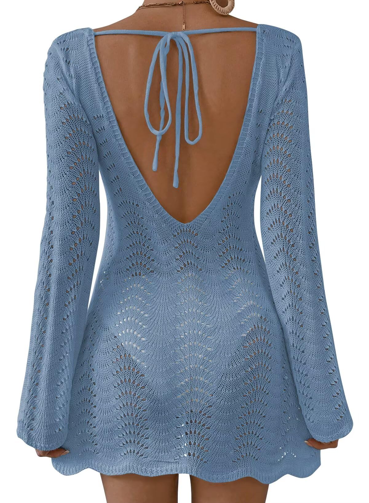 Falechay Womens Swimsuit Cover Up Long Sleeve Crochet Bathing Suit Mesh Backless Cover Ups Summer Beach Vacation Outfits 2026