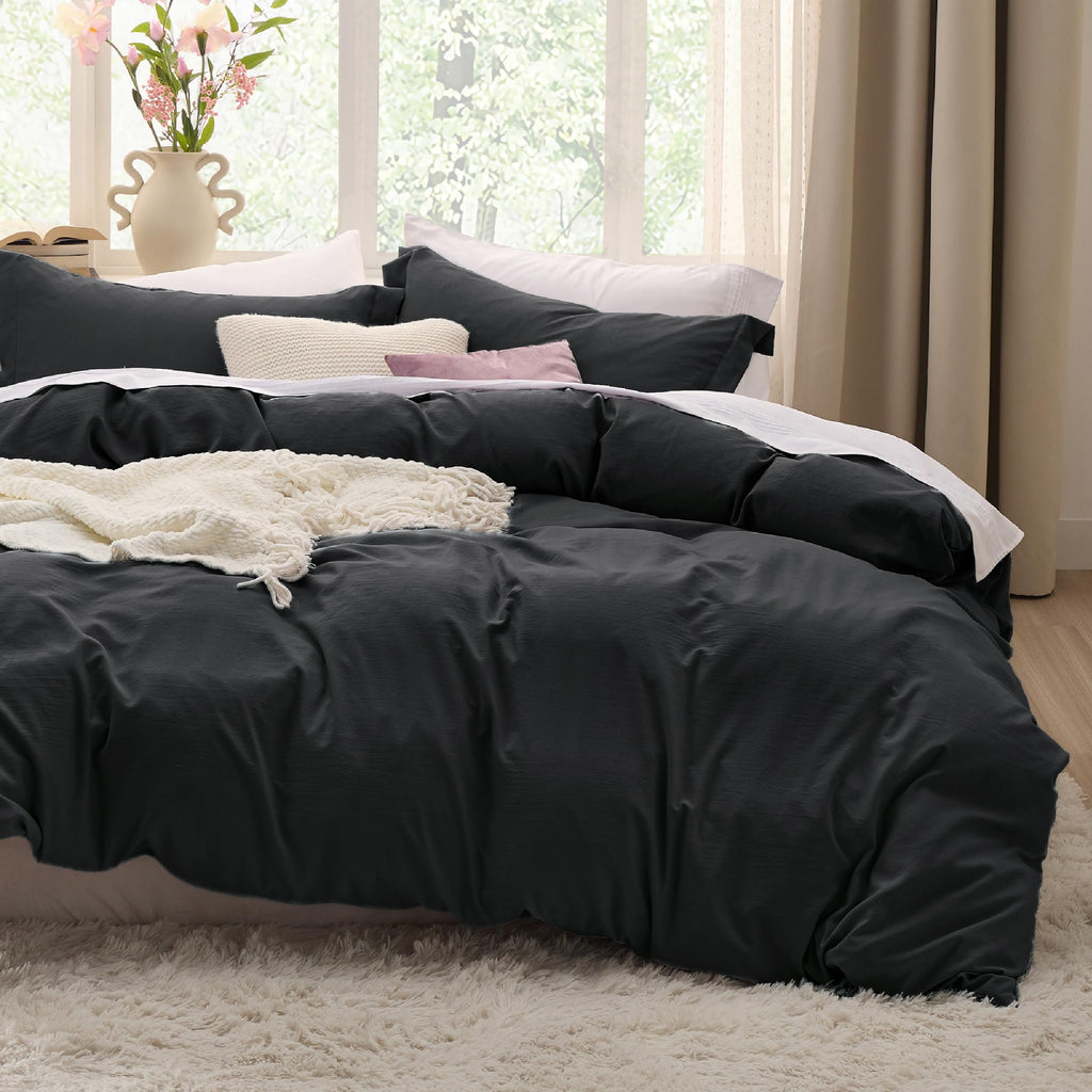 Bedsure Duvet Cover Queen Size - 3 Pieces Prewashed Cotton-Like Extra Soft Bedding Set, Includes 1 Duvet Cover 90x90 Inches with Zipper Closure & 2 Pillow Shams, Linen, Comforter Not Included