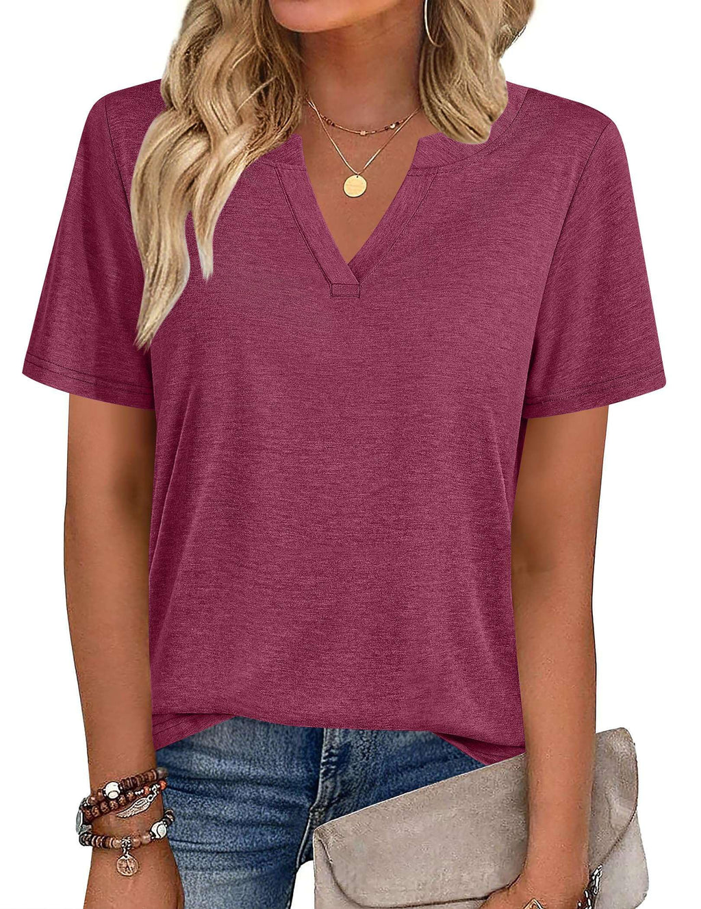 isermeo Womens Tops Short Sleeve V Neck Tee Shirts Cute Dressy Casual Summer Clothing Business Work Blouse S-XXL