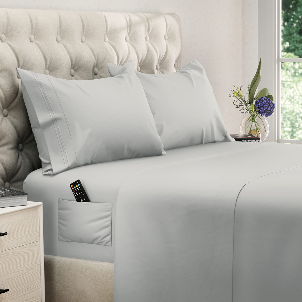 DREAMCARE Bedding Sets Queen - 4 Piece Queen Bed Sheets - Deep Pocket up to 15 in - Draps Lit Queen - Luxury Hotel Sheets & Pillowcases Set - Shrink & Fade Resistant (Queen, Black)