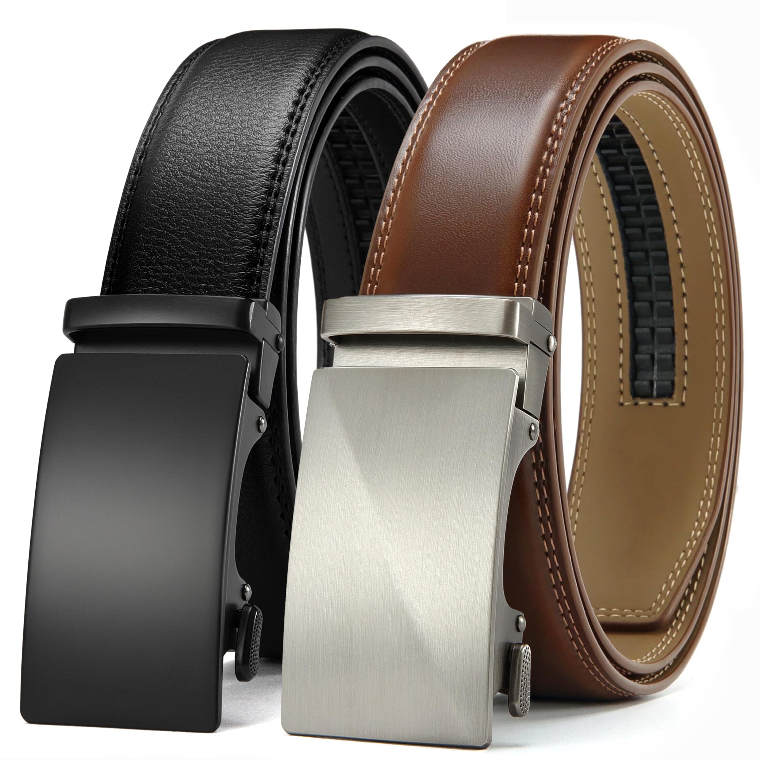 CHAOREN Ratchet Belts for Men 2 Pack - 1 3/8" Leather Belts Men