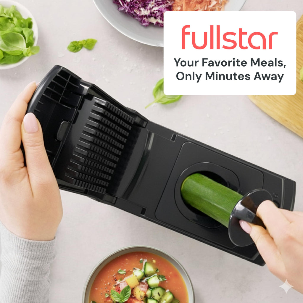 Fullstar Vegetable Chopper & Cutter - Slicer Dicer Spiralizer with Container for Food Veggie Onion Cucumber Tomato Salad Potato French Fry - Kitchen Essentials & Gadgets (PRO 4-in-1, White)