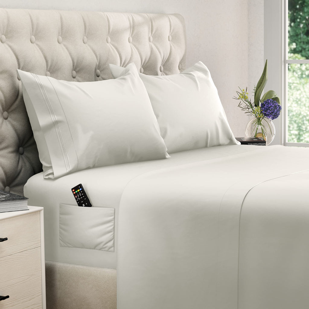 DREAMCARE Bedding Sets Queen - 4 Piece Queen Bed Sheets - Deep Pocket up to 15 in - Draps Lit Queen - Luxury Hotel Sheets & Pillowcases Set - Shrink & Fade Resistant (Queen, Black)