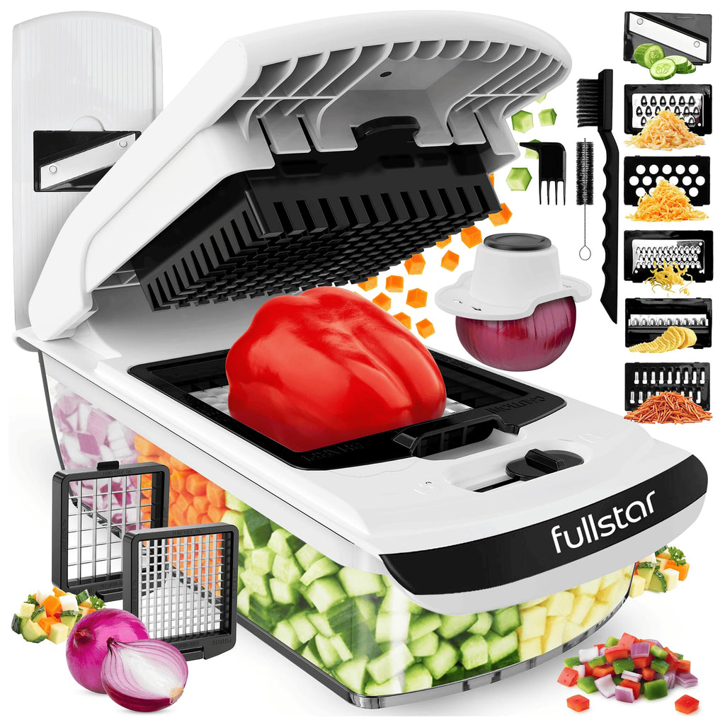 Fullstar Vegetable Chopper & Mandoline Slicer - Julienne Cutter Dicer Grater for Food Veggie Onion Cucumber Tomato Salad Potato Cheese - Kitchen Essentials & Gadgets (Compact 6-in-1, White)