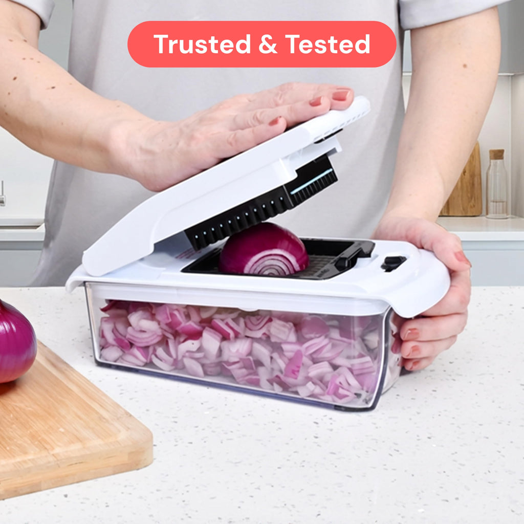 Fullstar Vegetable Chopper & Mandoline Slicer - Julienne Cutter Dicer Grater for Food Veggie Onion Cucumber Tomato Salad Potato Cheese - Kitchen Essentials & Gadgets (Compact 6-in-1, White)