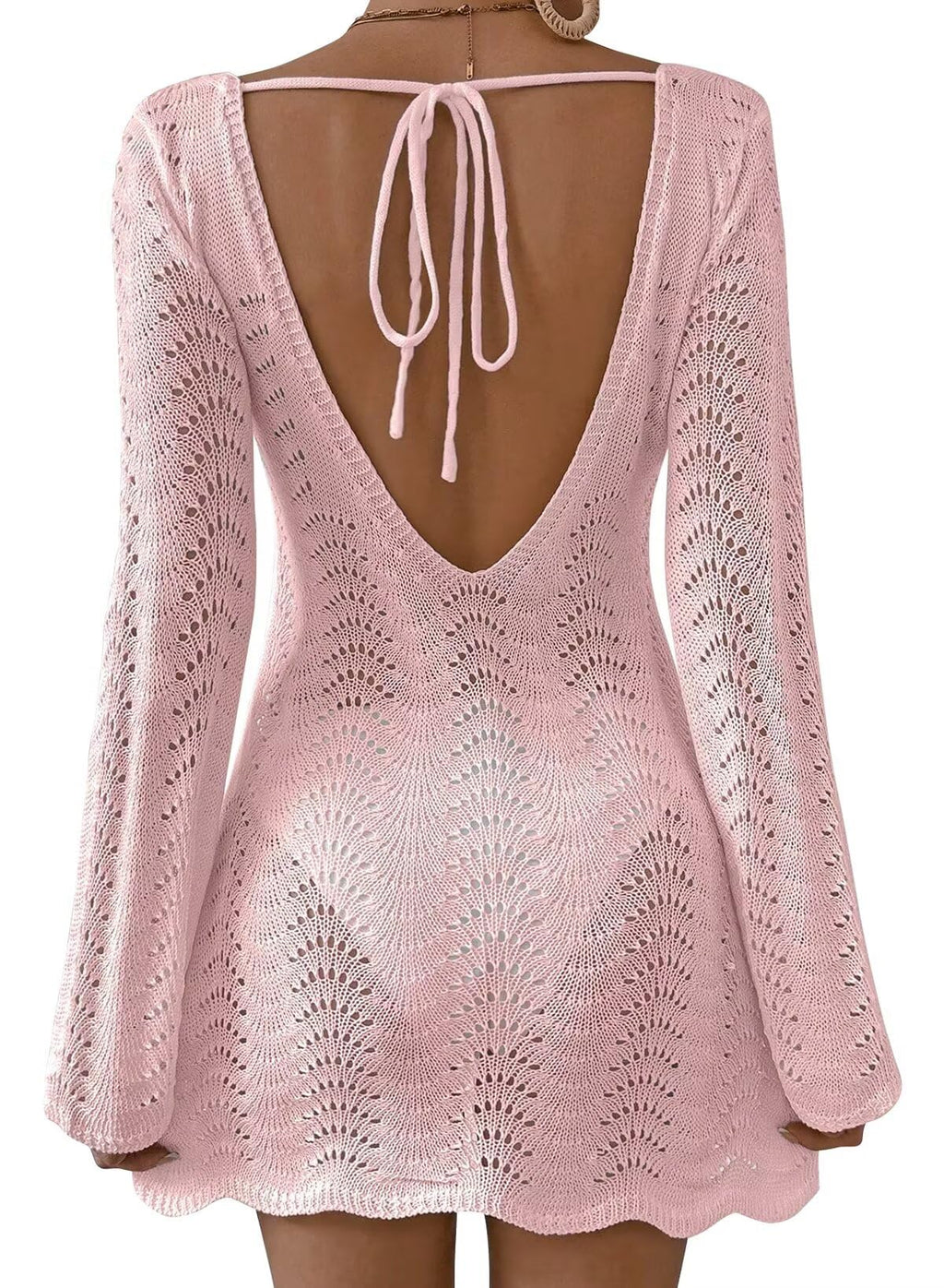 Falechay Womens Swimsuit Cover Up Long Sleeve Crochet Bathing Suit Mesh Backless Cover Ups Summer Beach Vacation Outfits 2026