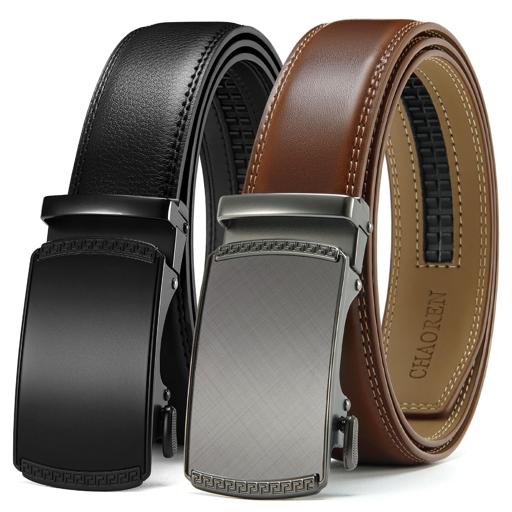 CHAOREN Ratchet Belts for Men 2 Pack - 1 3/8" Leather Belts Men