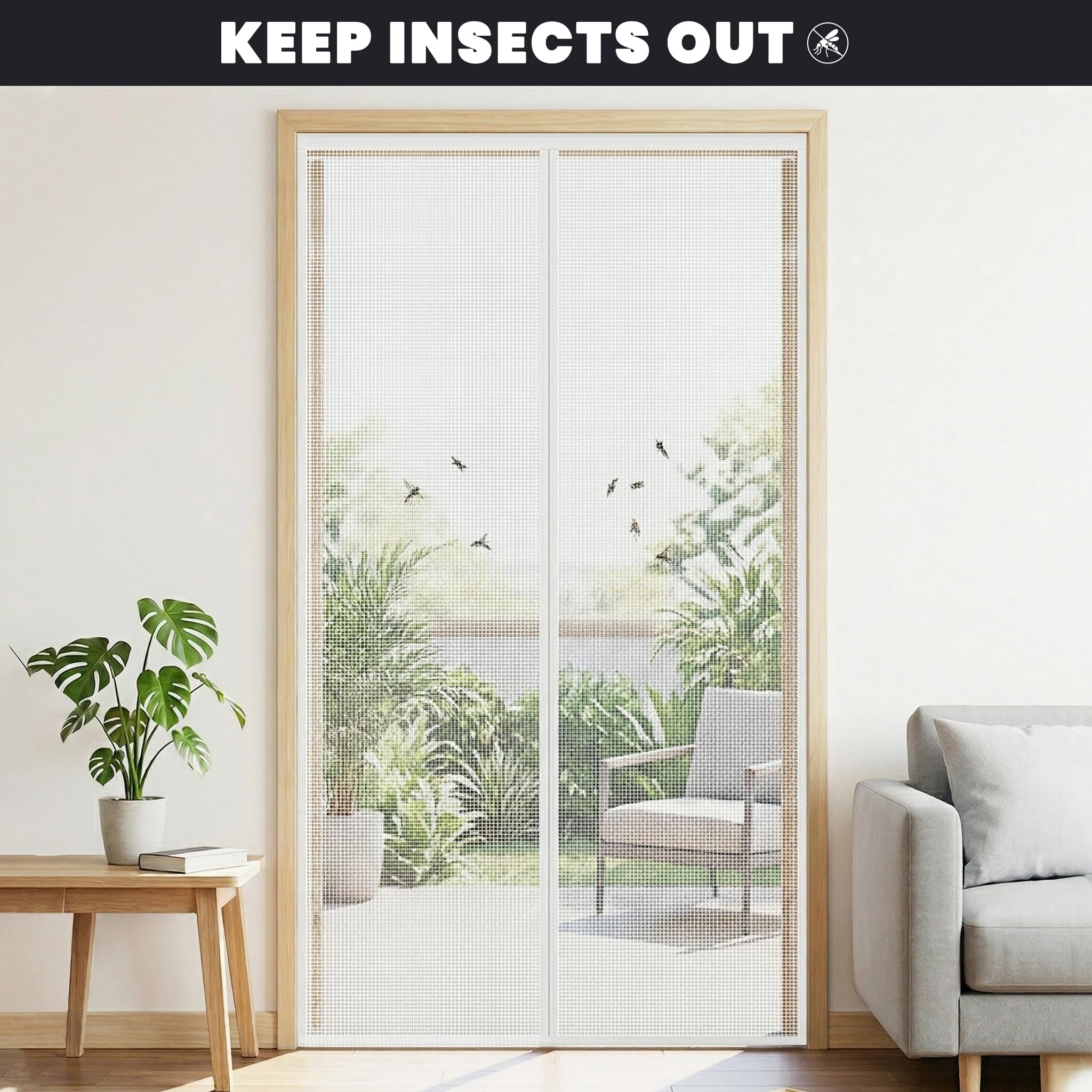 Magnetic Screen Door, Heavy Duty Fiberglass Moustiquaire Magnétique, Screen Mesh with Automatic Block Closure, Walk Through Easily, Fits Door Size up to 36-38" W x 80" H