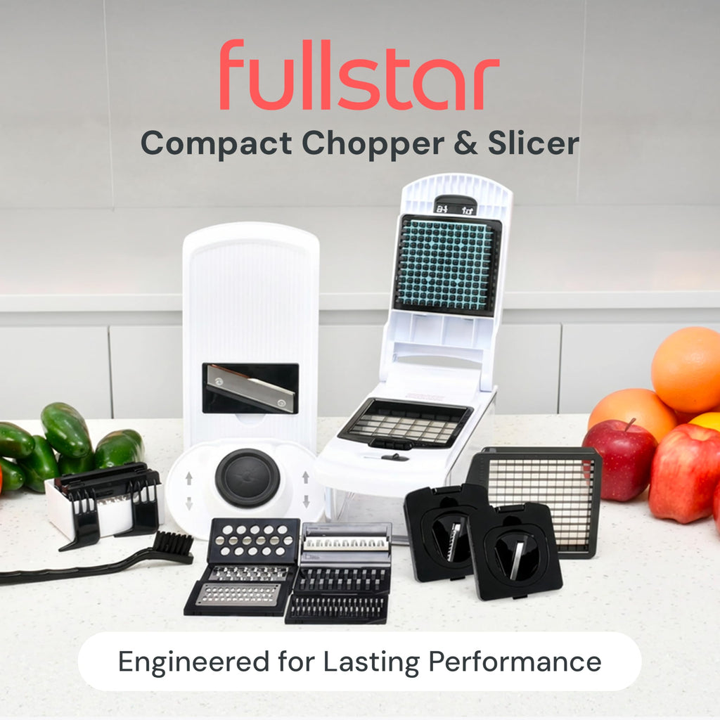 Fullstar Vegetable Chopper & Mandoline Slicer - Julienne Cutter Dicer Grater for Food Veggie Onion Cucumber Tomato Salad Potato Cheese - Kitchen Essentials & Gadgets (Compact 6-in-1, White)