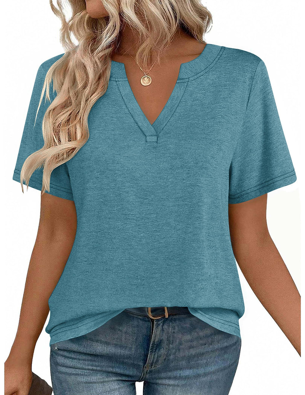 isermeo Womens Tops Short Sleeve V Neck Tee Shirts Cute Dressy Casual Summer Clothing Business Work Blouse S-XXL