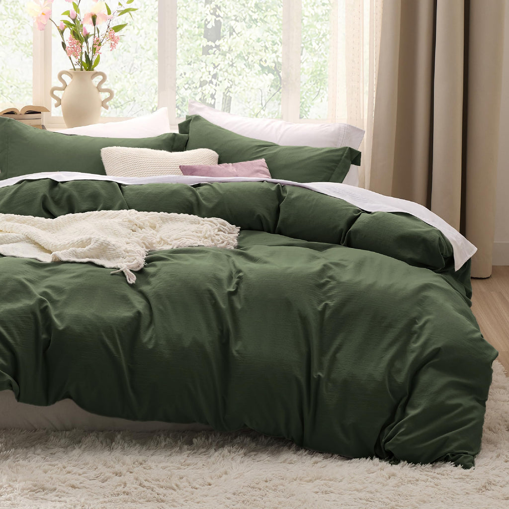 Bedsure Duvet Cover Queen Size - 3 Pieces Prewashed Cotton-Like Extra Soft Bedding Set, Includes 1 Duvet Cover 90x90 Inches with Zipper Closure & 2 Pillow Shams, Linen, Comforter Not Included