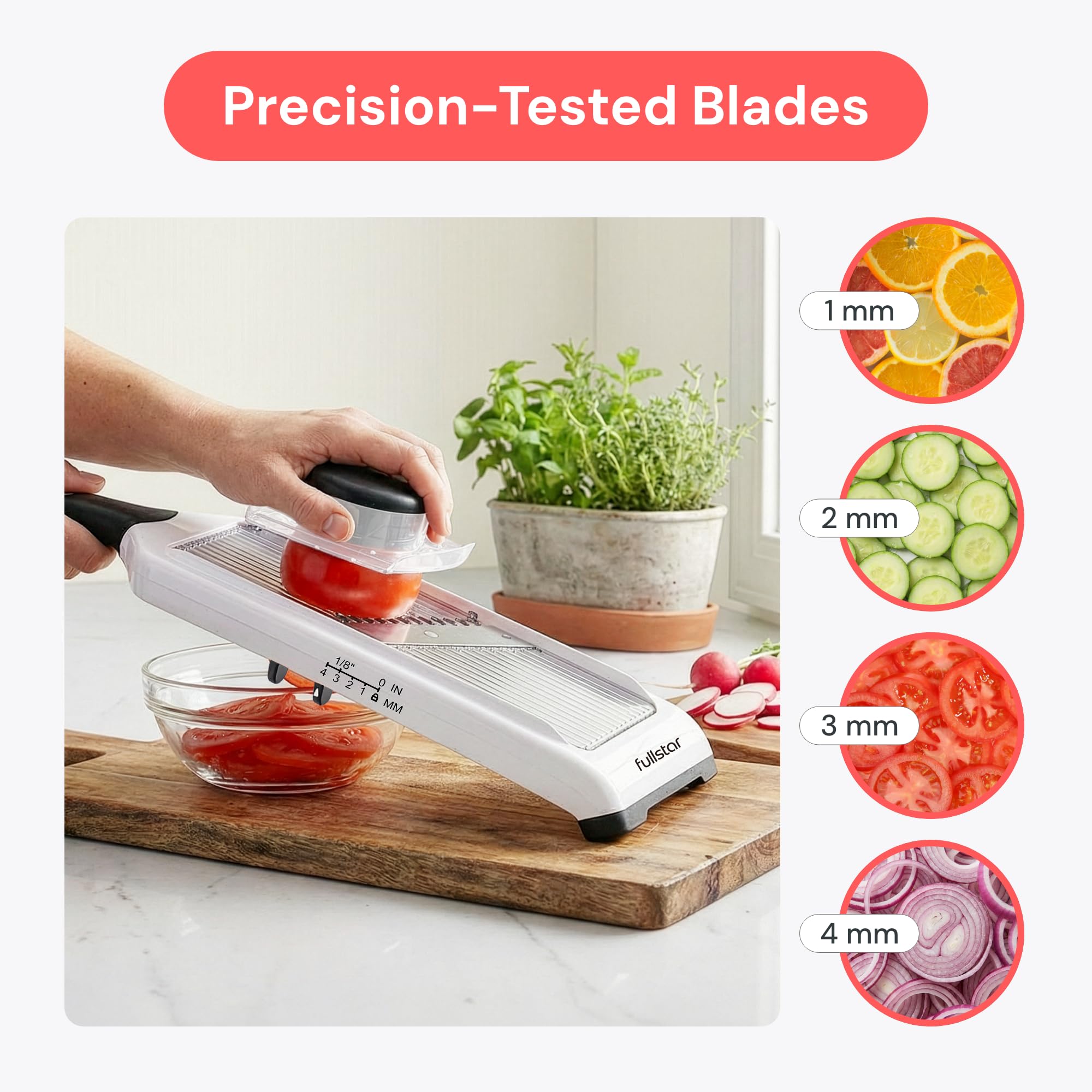 Fullstar 2-in-1 Handheld Mandoline Vegetable Slicer for Kitchen - 4 Thickness Settings - Easy to Use Veggie Slicer & Julienne Cutter - Sharp Blades with Stainless Steel Guard (Handheld 2-in-1, White)