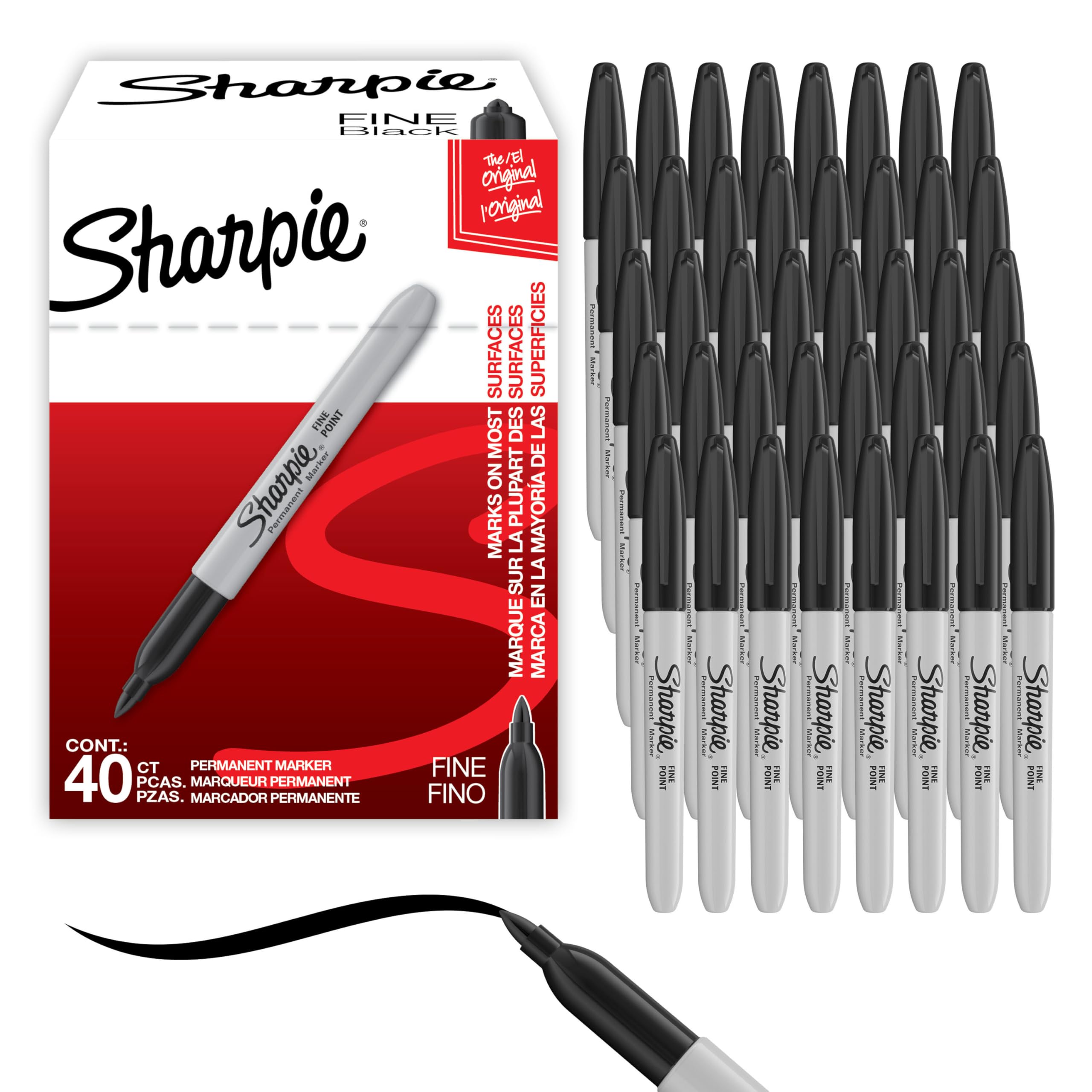 Marqueurs permanents Sharpie noirs à pointe fine, ensemble de stylos