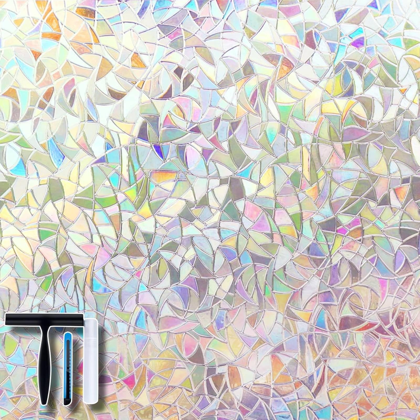 Film pour vitres miroir à motif mosaïque irisé argenté, effet une direction