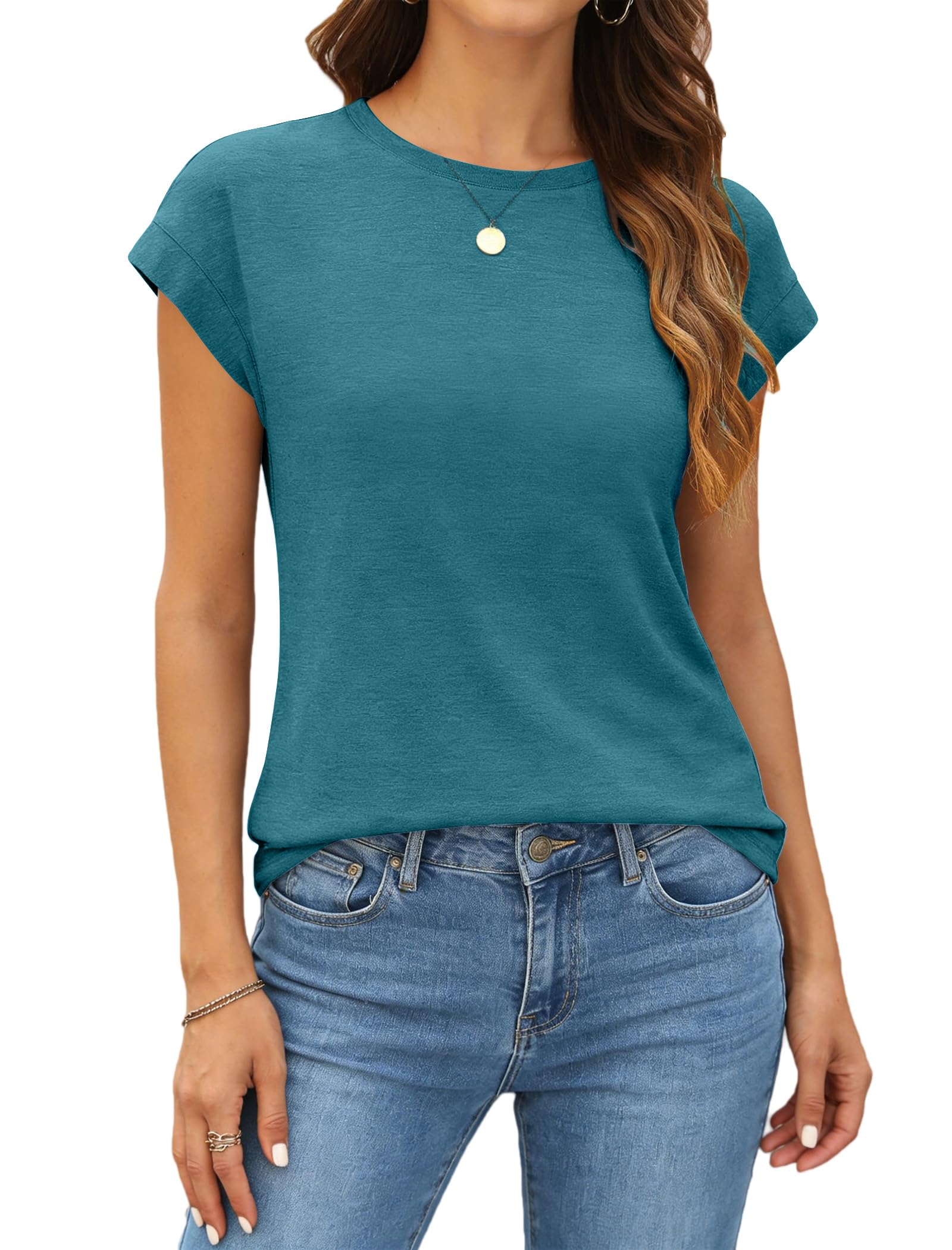 isermeo Womens Summer Tops Cap Sleeve T Shirts Crew Neck Outfits Cute Trendy Tunic Blouses 2026 S-XXL