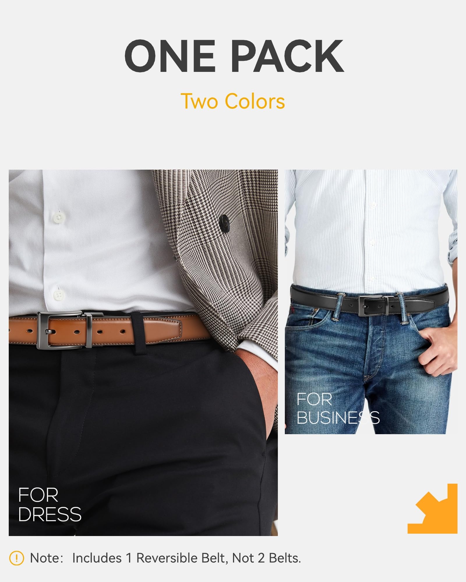 CHAOREN Reversible Mens Belt 1 Piece - 1 3/8" Mens Belts Leather for Casual Jeans Dress - One Belt, Two Colors