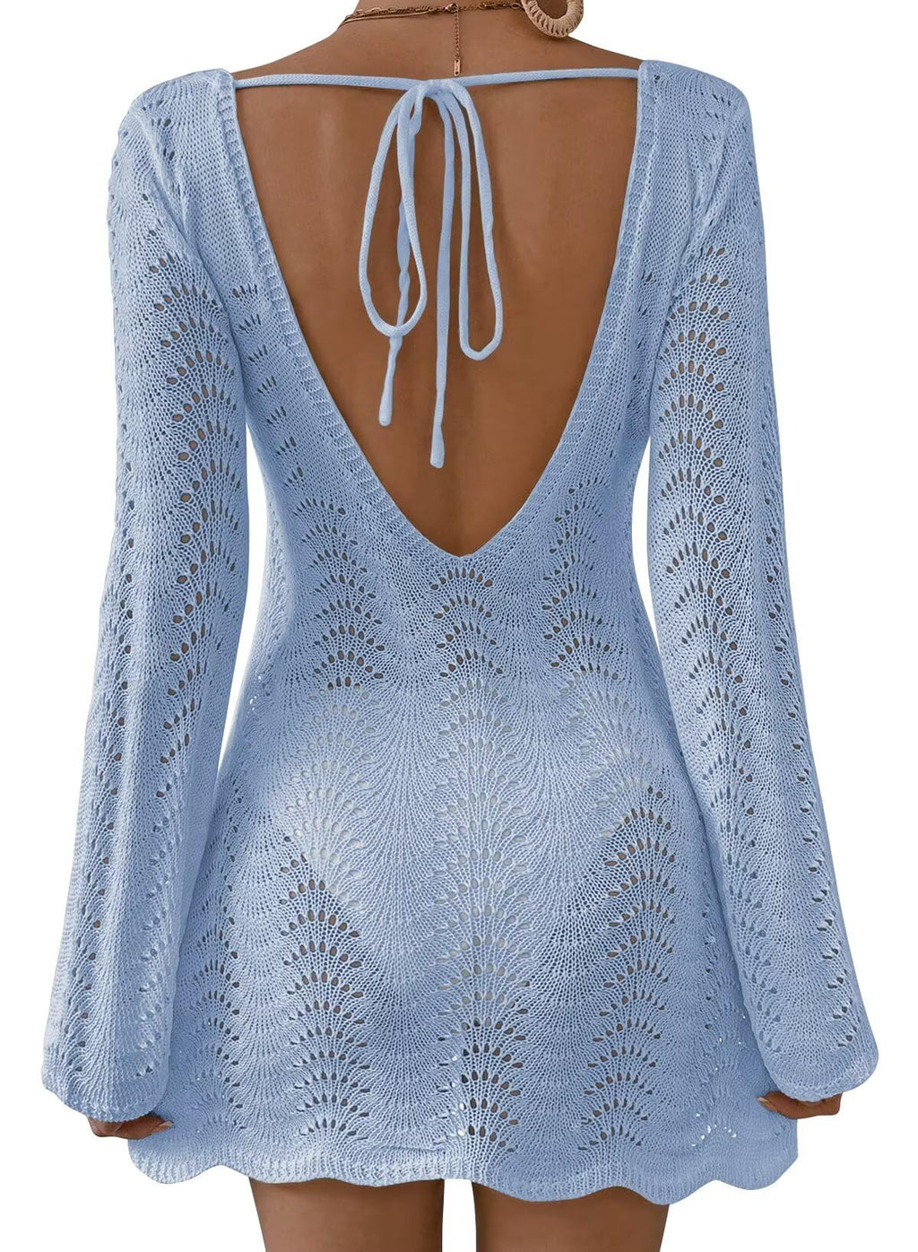 Falechay Womens Swimsuit Cover Up Long Sleeve Crochet Bathing Suit Mesh Backless Cover Ups Summer Beach Vacation Outfits 2026