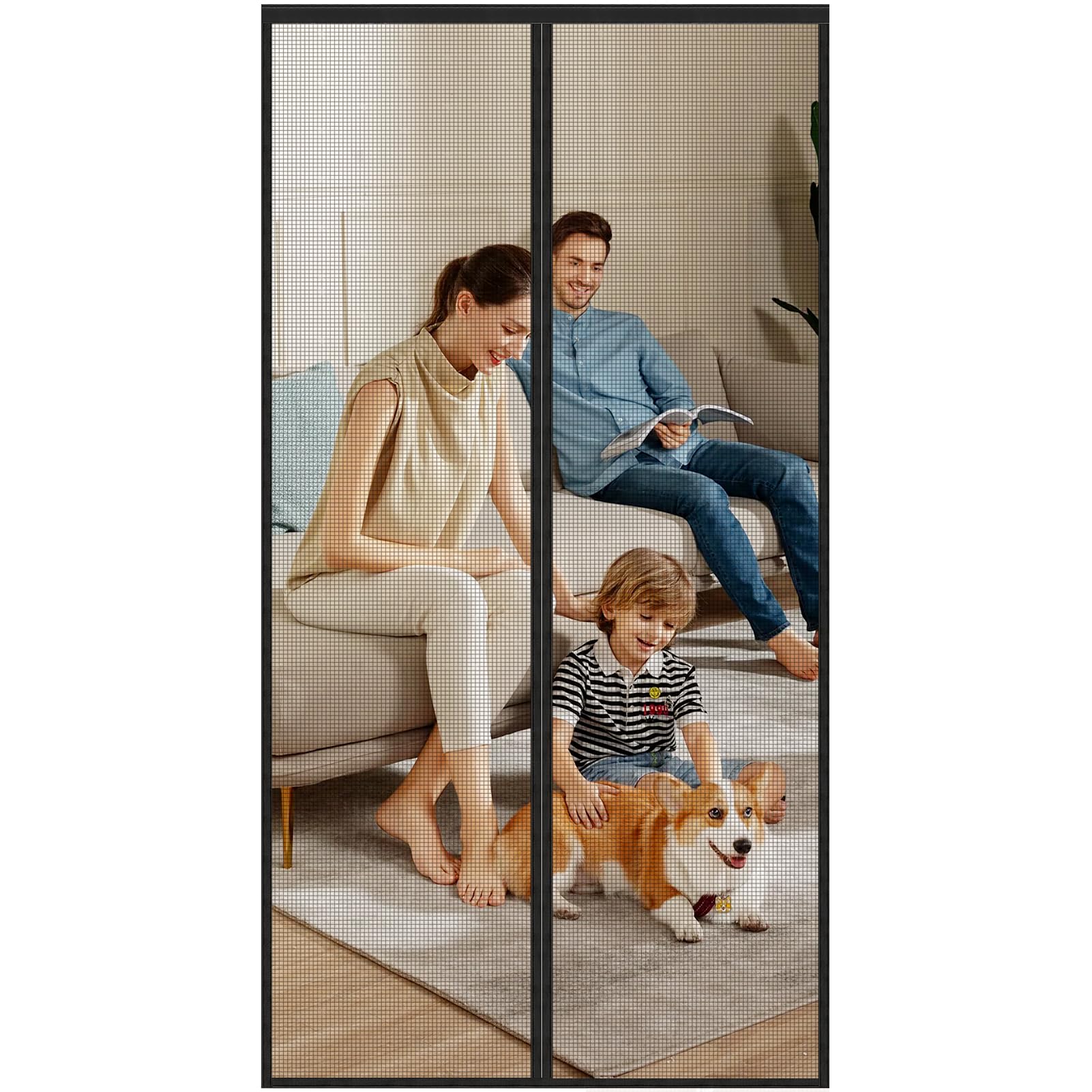 Magnetic Screen Door, Heavy Duty Fiberglass Moustiquaire Magnétique, Screen Mesh with Automatic Block Closure, Walk Through Easily, Fits Door Size up to 36-38" W x 80" H
