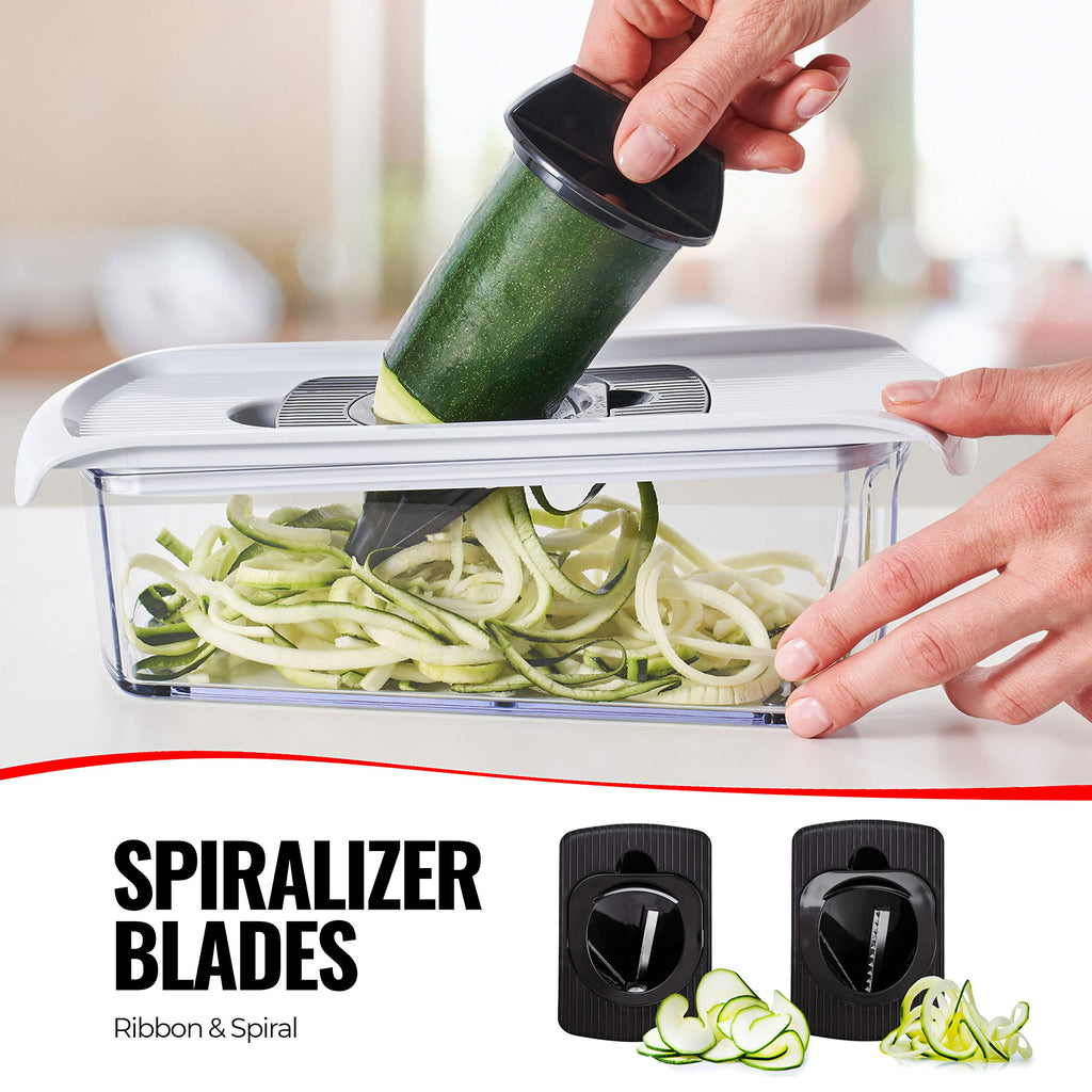 Fullstar Mandoline Slicer for Kitchen - Vegetable Slicer Spiralizer & Julienne Cutter for Veggie Cucumber Onion Potato Carrot - Cheese Grater - Kitchen Essentials Tools & Gadgets (PRO 6-in-1, White)
