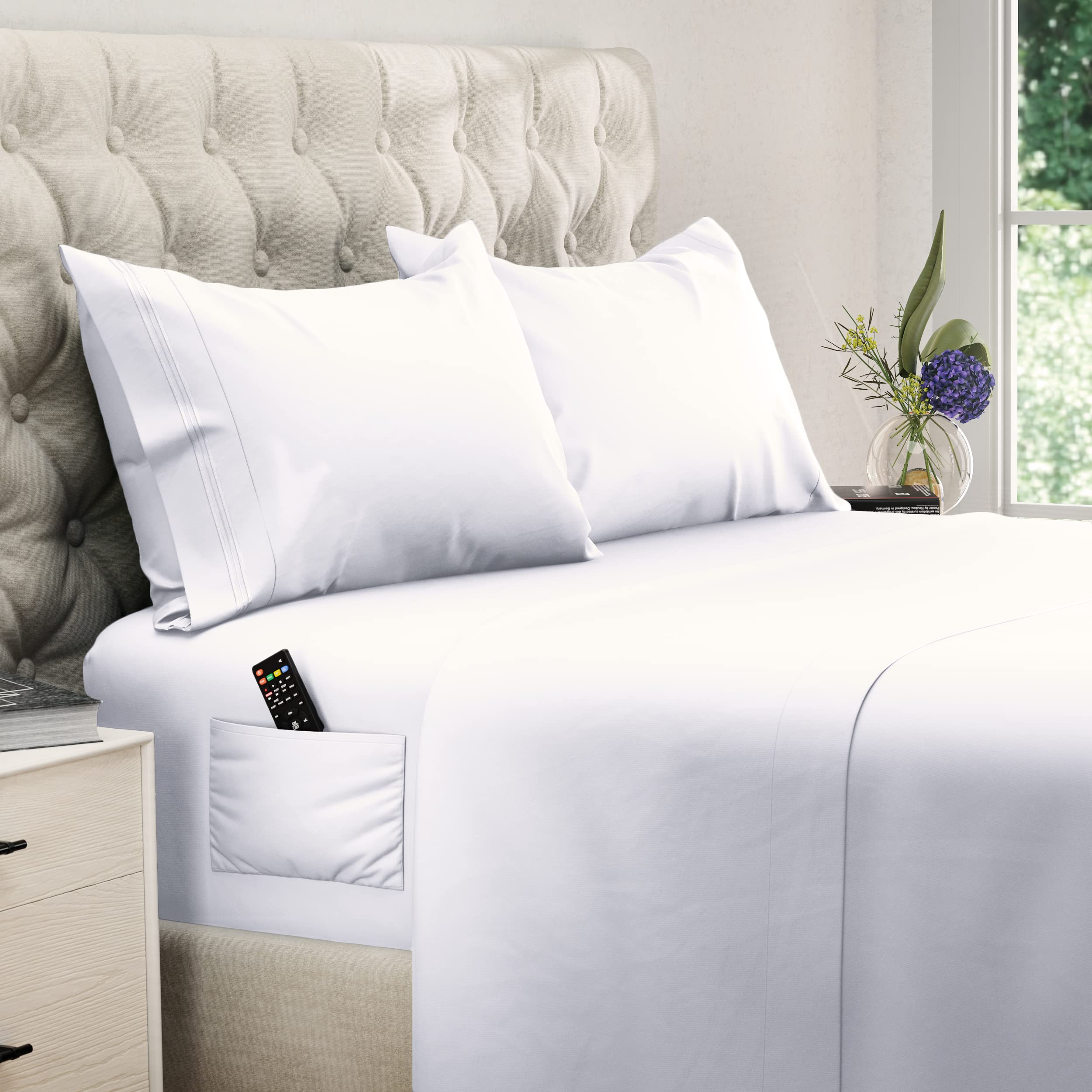 DREAMCARE Bedding Sets Queen - 4 Piece Queen Bed Sheets - Deep Pocket up to 15 in - Draps Lit Queen - Luxury Hotel Sheets & Pillowcases Set - Shrink & Fade Resistant (Queen, Black)