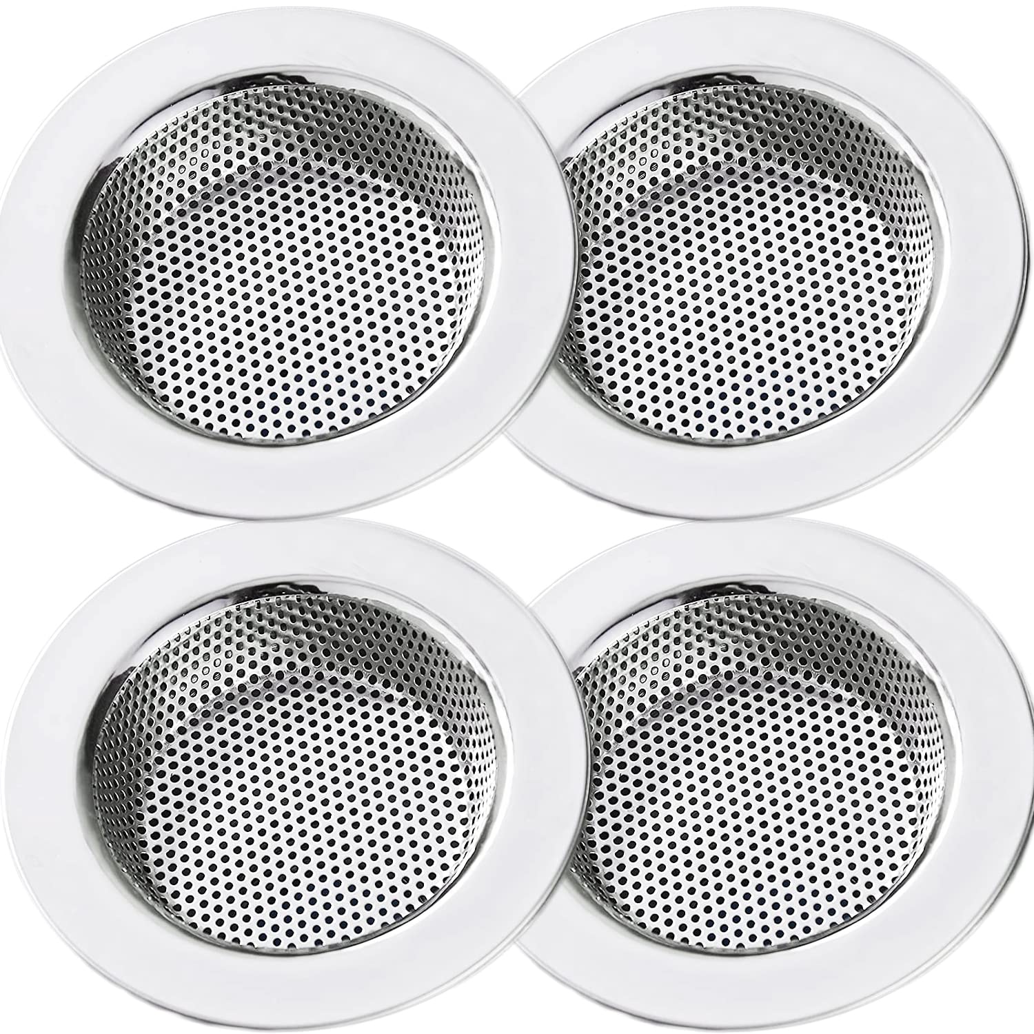 Lot de 4 passoires d’évier en acier inox, grille circulaire à rebord large