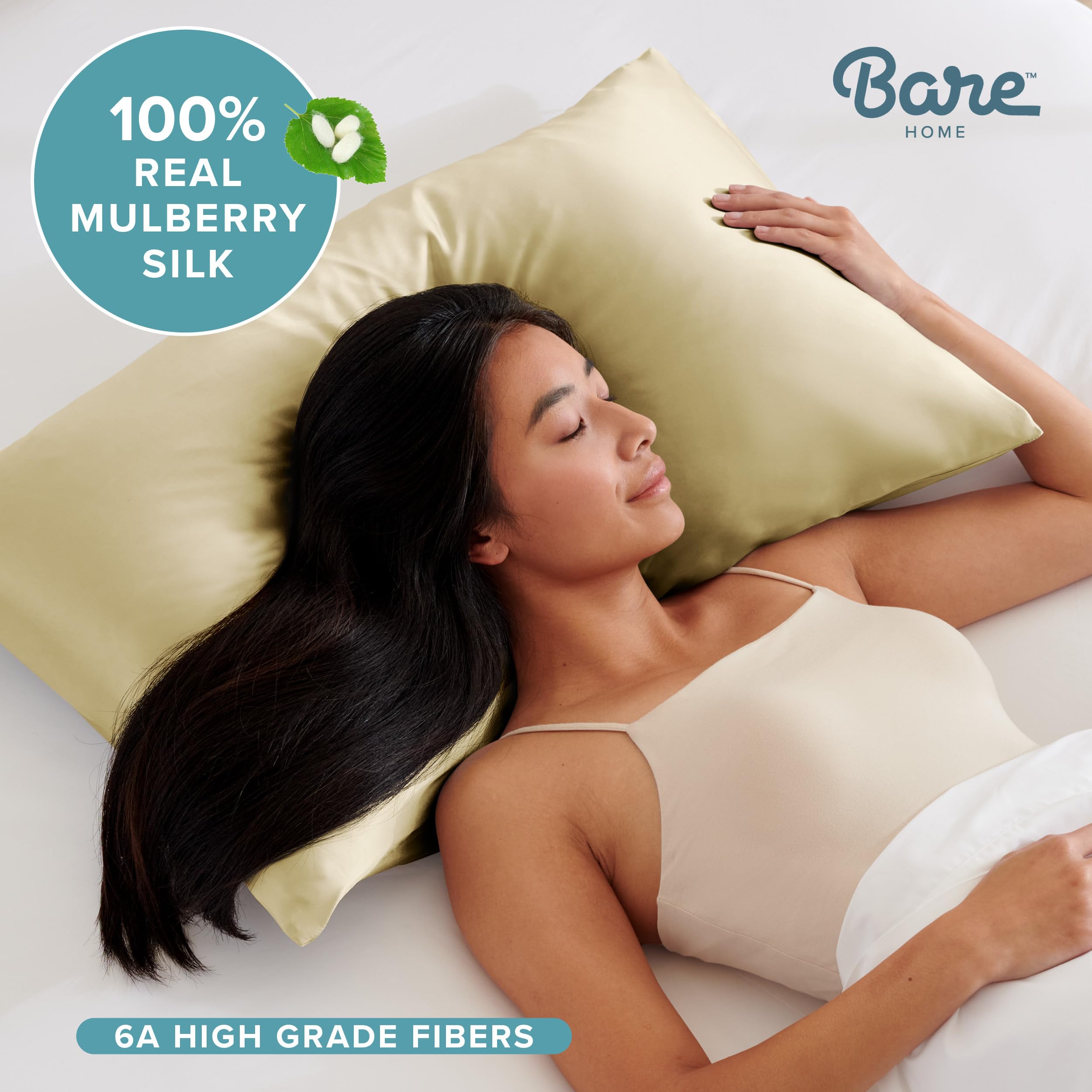 Bare Home 100% Mulberry Silk Pillowcase for Hair and Skin - Ultra Premium 6A Grade 19 Momme Silk Pillow Case - Hidden Zipper - Breathable Cooling Pillow Cover (Body, Silver)
