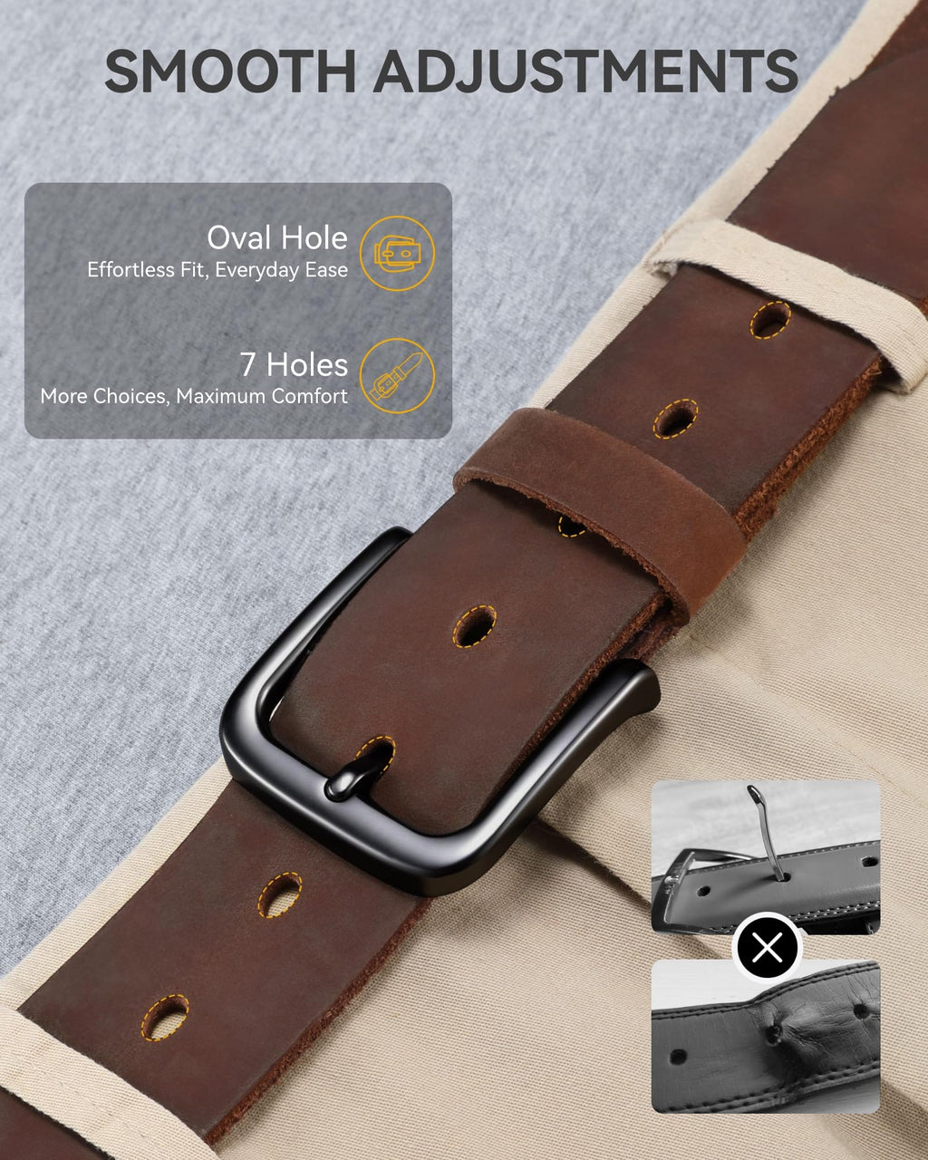 CHAOREN Mens Belts Leather - 35mm Genuine Leather Belts for Men - Ideal Match for Casual Jeans