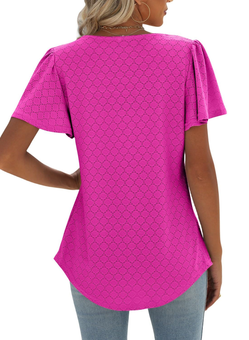 isermeo Summer Tops for Women Pleated Square Neck Ruffle Sleeve Shirts Casual Loose Flowy Curved Hem Tunic S-XXL