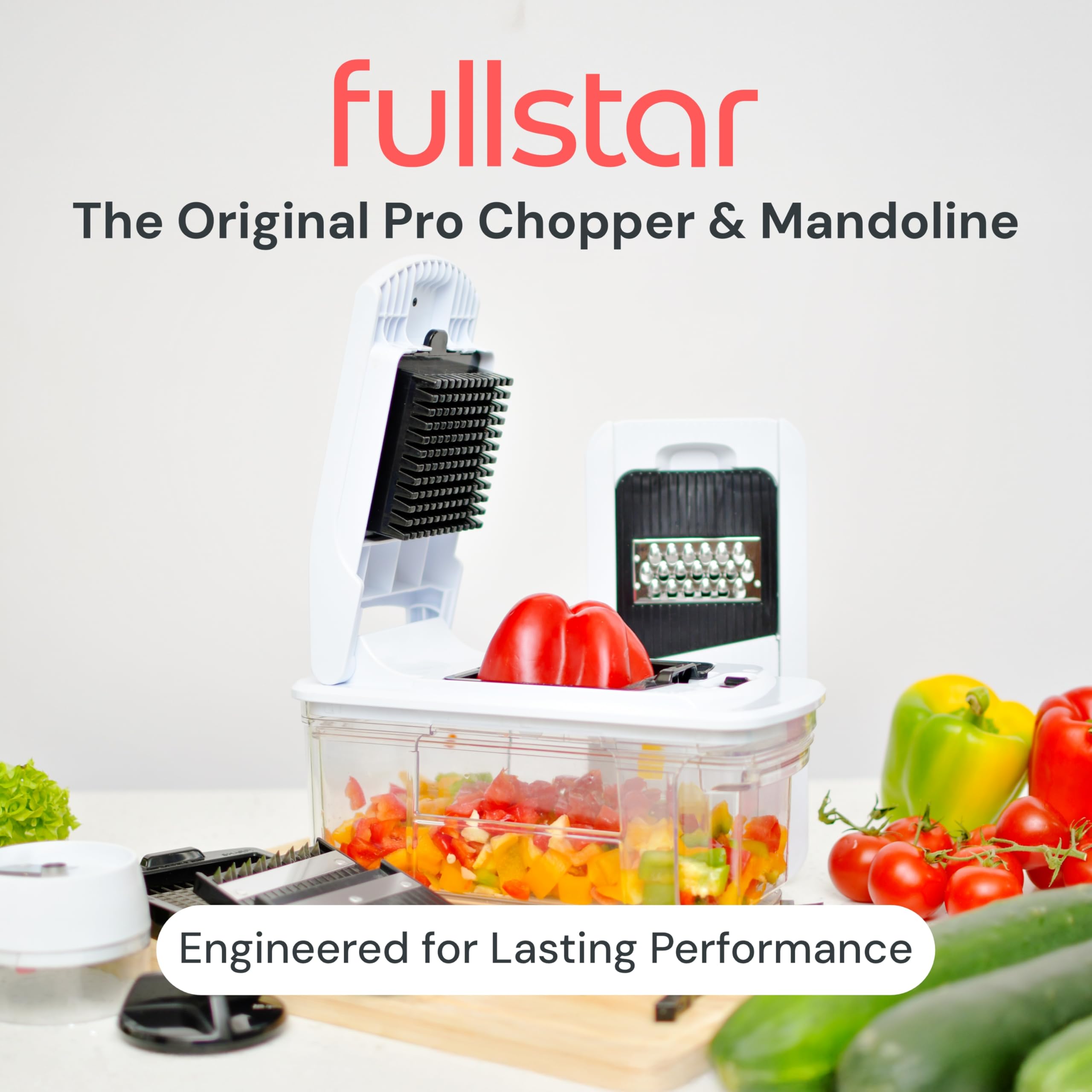 Fullstar Vegetable Chopper & Mandoline Slicer - Julienne Cutter Dicer Grater for Food Veggie Onion Cucumber Tomato Salad Potato Cheese - Kitchen Essentials & Gadgets (Compact 6-in-1, White)
