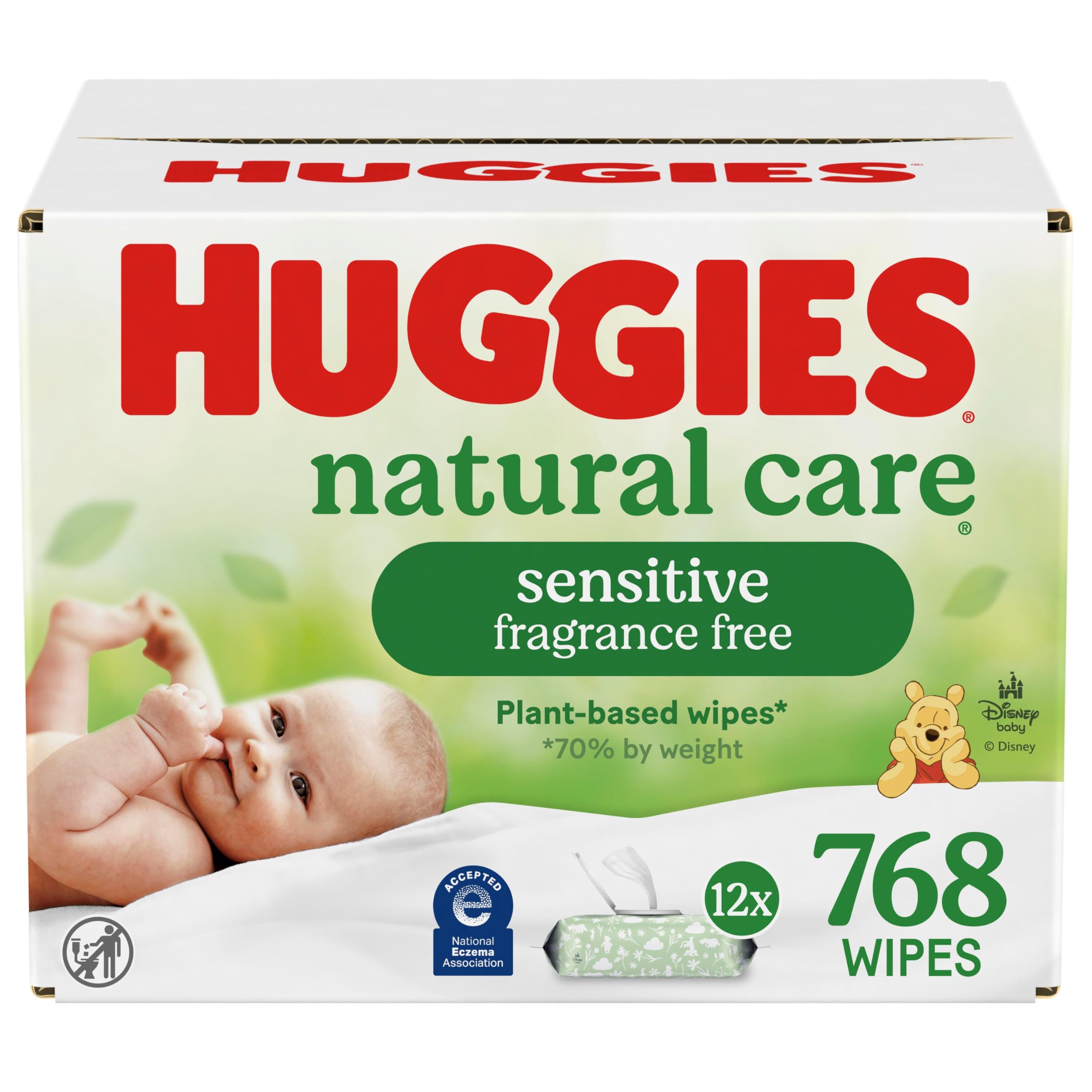 Huggies Natural Care Sensitive Baby Wipes, Unscented, Hypoallergenic, 99% Purified Water, 15 Flip-Top Packs (960 Wipes Total)