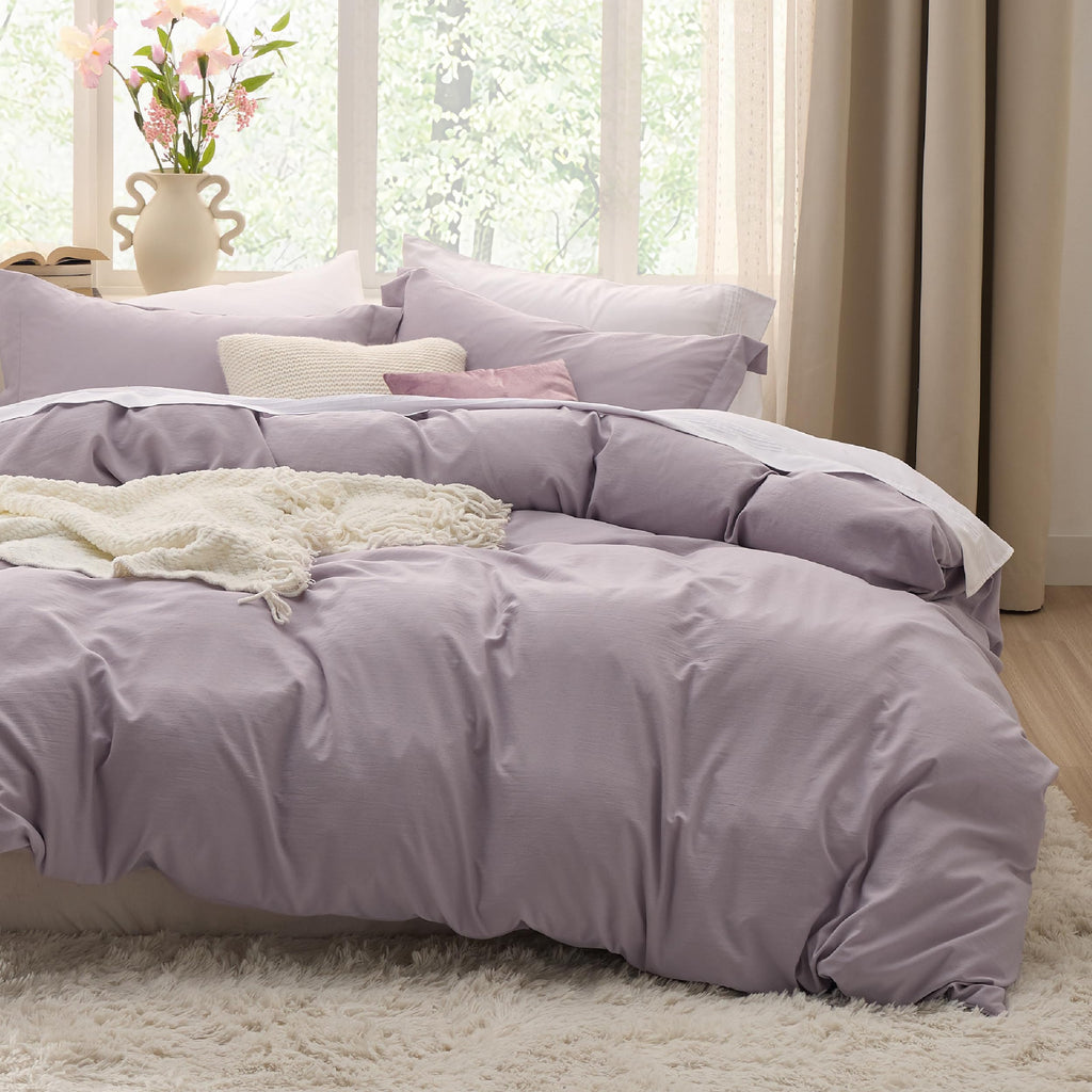 Bedsure Duvet Cover Queen Size - 3 Pieces Prewashed Cotton-Like Extra Soft Bedding Set, Includes 1 Duvet Cover 90x90 Inches with Zipper Closure & 2 Pillow Shams, Linen, Comforter Not Included