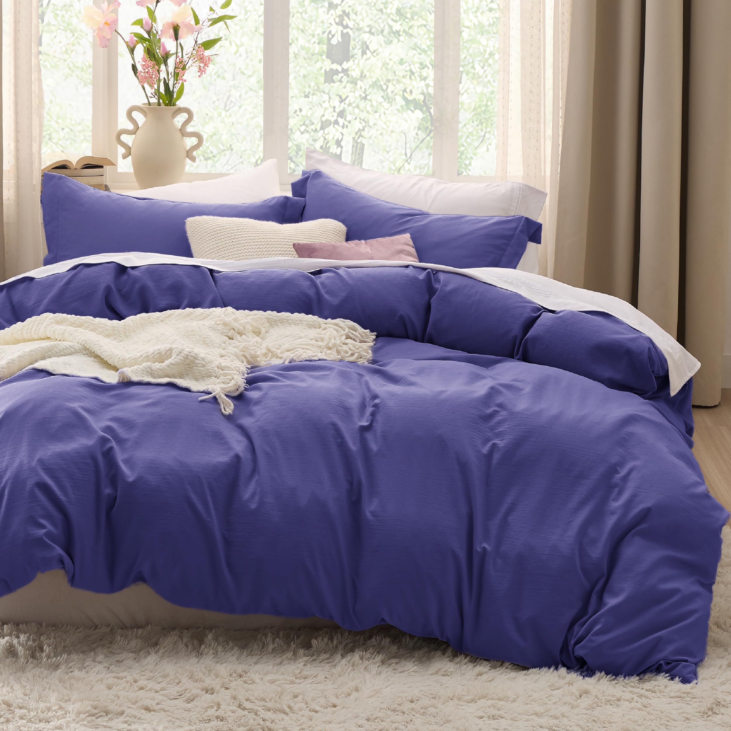 Bedsure Duvet Cover Queen Size - 3 Pieces Prewashed Cotton-Like Extra Soft Bedding Set, Includes 1 Duvet Cover 90x90 Inches with Zipper Closure & 2 Pillow Shams, Linen, Comforter Not Included