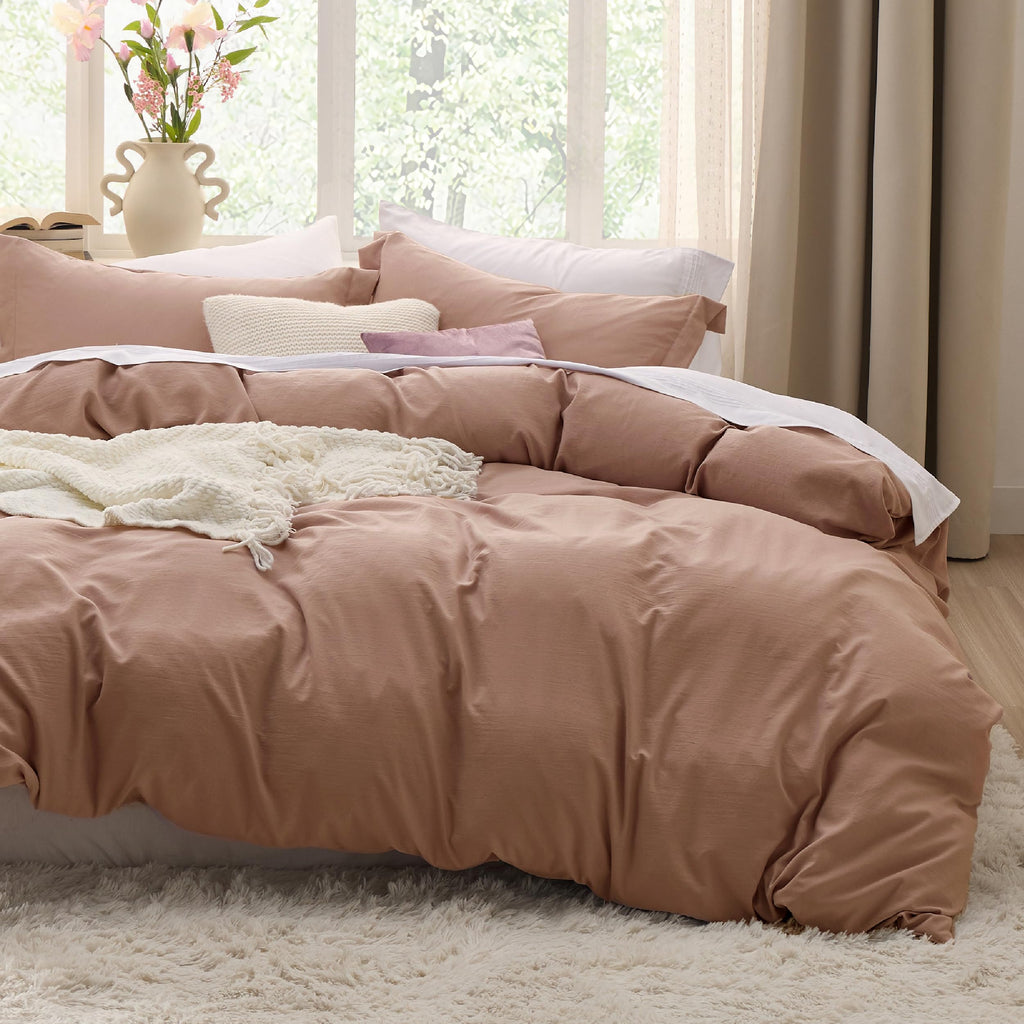 Bedsure Duvet Cover Queen Size - 3 Pieces Prewashed Cotton-Like Extra Soft Bedding Set, Includes 1 Duvet Cover 90x90 Inches with Zipper Closure & 2 Pillow Shams, Linen, Comforter Not Included