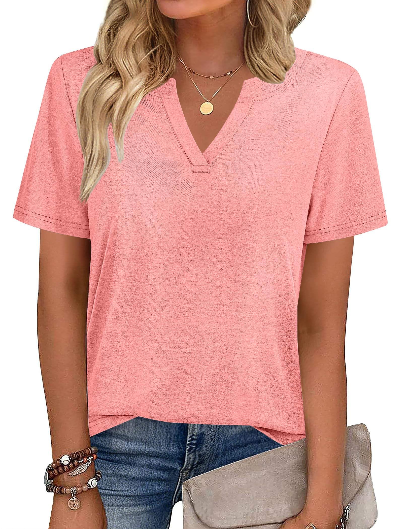 isermeo Womens Tops Short Sleeve V Neck Tee Shirts Cute Dressy Casual Summer Clothing Business Work Blouse S-XXL