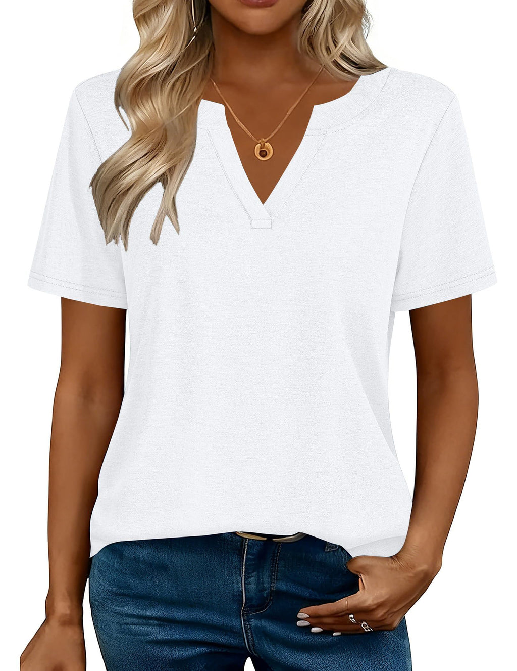 isermeo Womens Tops Short Sleeve V Neck Tee Shirts Cute Dressy Casual Summer Clothing Business Work Blouse S-XXL