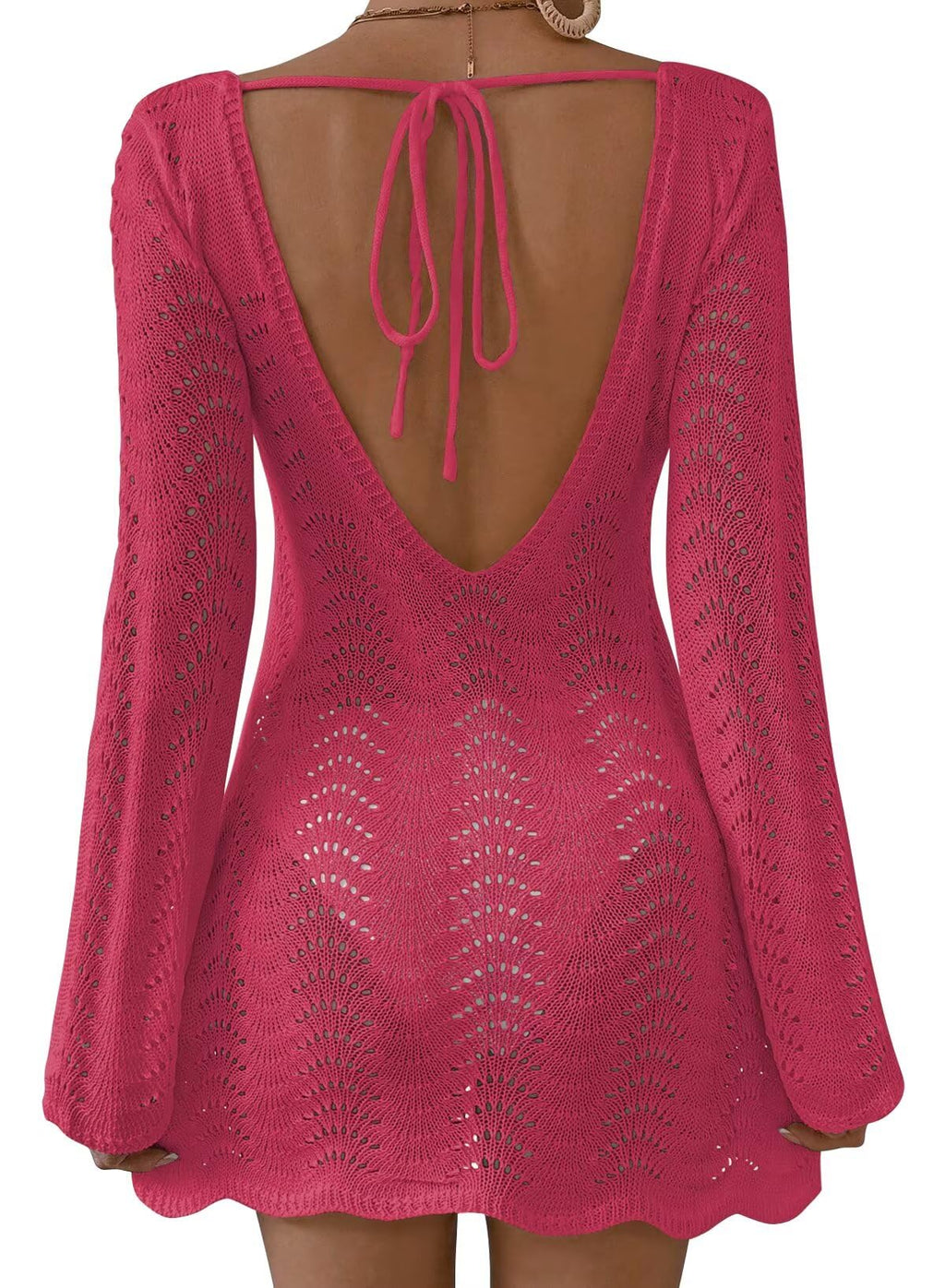 Falechay Womens Swimsuit Cover Up Long Sleeve Crochet Bathing Suit Mesh Backless Cover Ups Summer Beach Vacation Outfits 2026