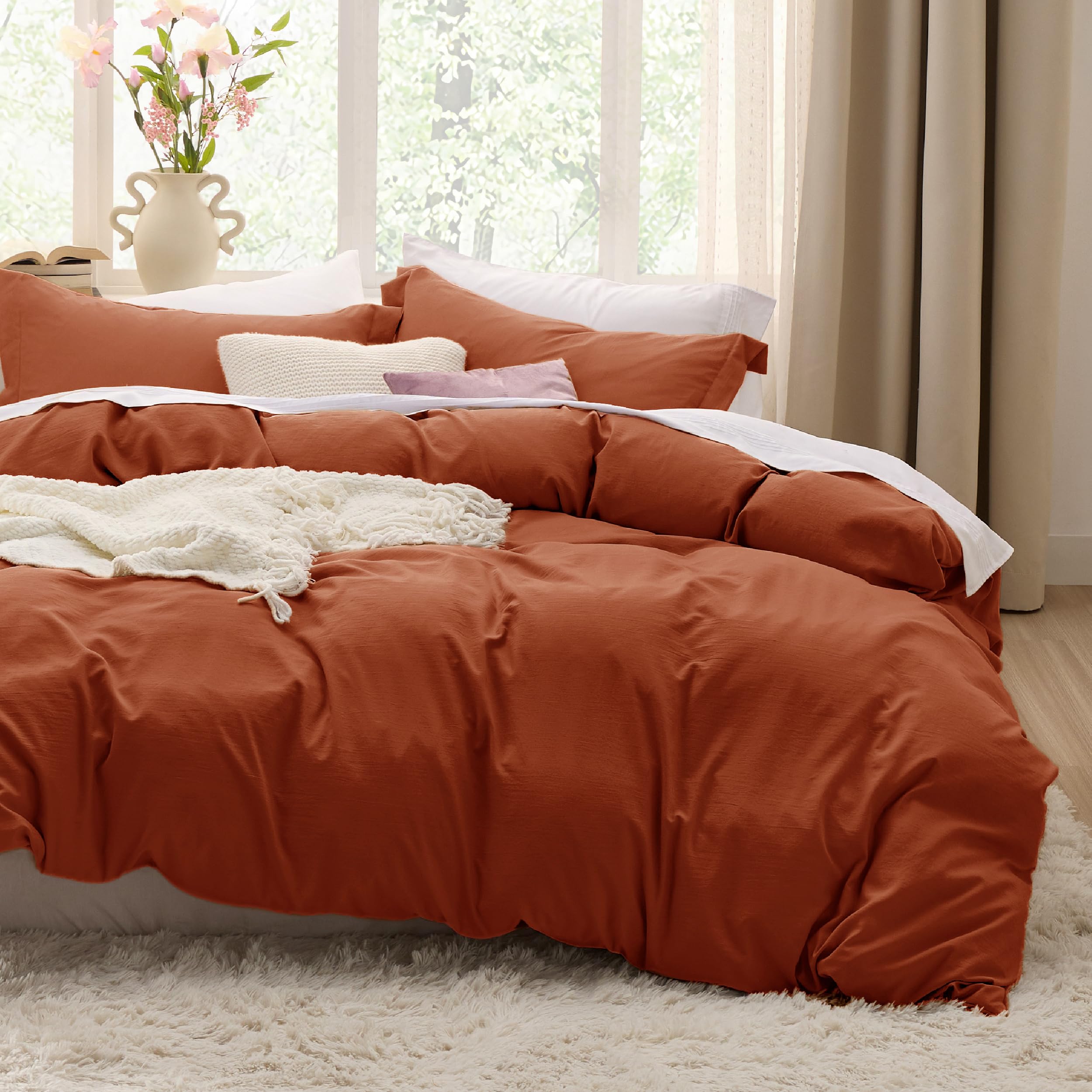 Bedsure Duvet Cover Queen Size - 3 Pieces Prewashed Cotton-Like Extra Soft Bedding Set, Includes 1 Duvet Cover 90x90 Inches with Zipper Closure & 2 Pillow Shams, Linen, Comforter Not Included