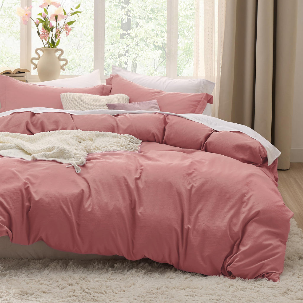 Bedsure Duvet Cover Queen Size - 3 Pieces Prewashed Cotton-Like Extra Soft Bedding Set, Includes 1 Duvet Cover 90x90 Inches with Zipper Closure & 2 Pillow Shams, Linen, Comforter Not Included