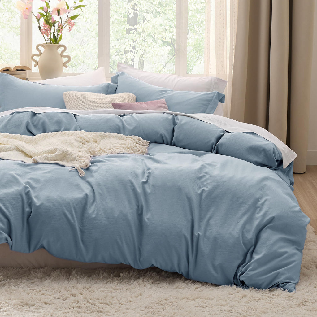 Bedsure Duvet Cover Queen Size - 3 Pieces Prewashed Cotton-Like Extra Soft Bedding Set, Includes 1 Duvet Cover 90x90 Inches with Zipper Closure & 2 Pillow Shams, Linen, Comforter Not Included