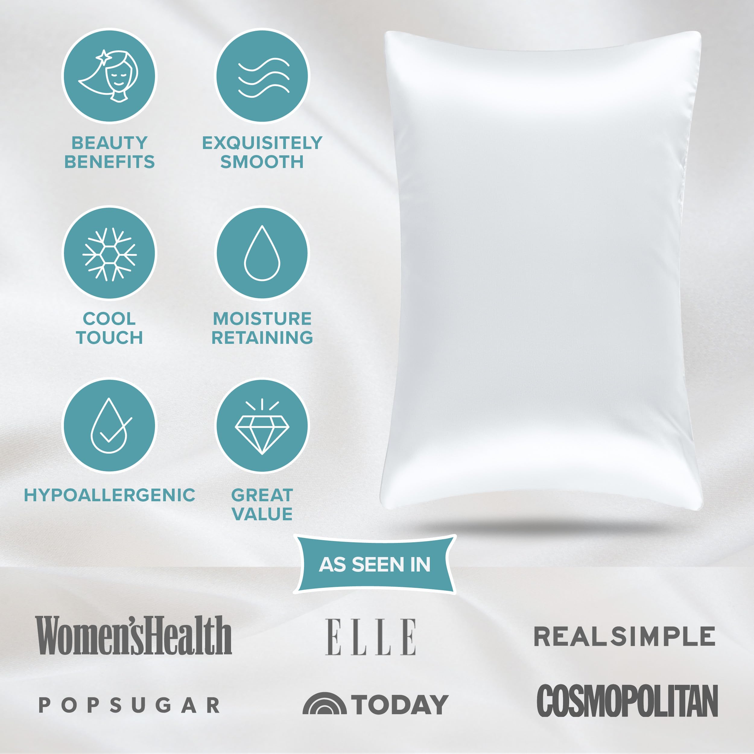 Bare Home 100% Mulberry Silk Pillowcase for Hair and Skin - Ultra Premium 6A Grade 19 Momme Silk Pillow Case - Hidden Zipper - Breathable Cooling Pillow Cover (Body, Silver)