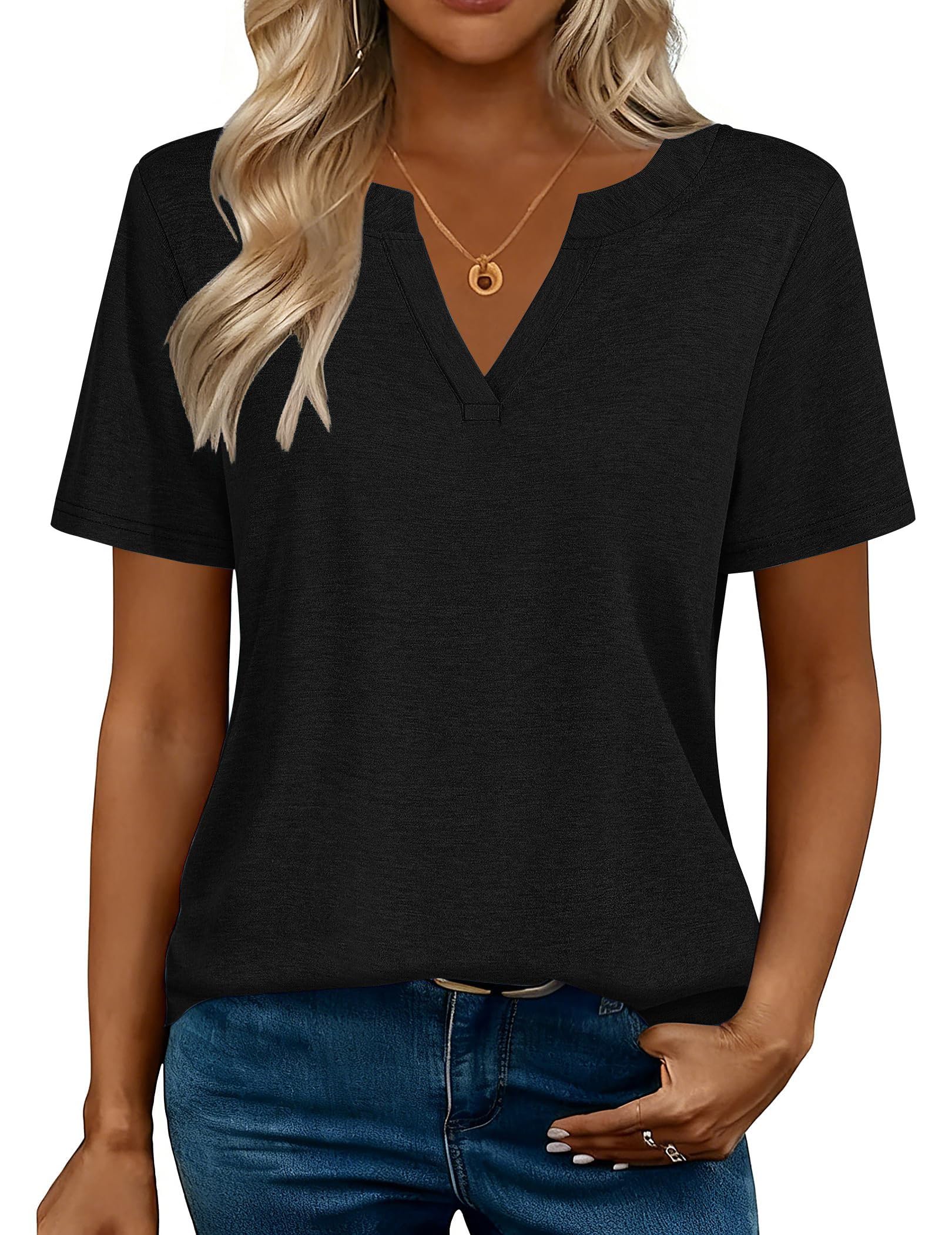isermeo Womens Tops Short Sleeve V Neck Tee Shirts Cute Dressy Casual Summer Clothing Business Work Blouse S-XXL