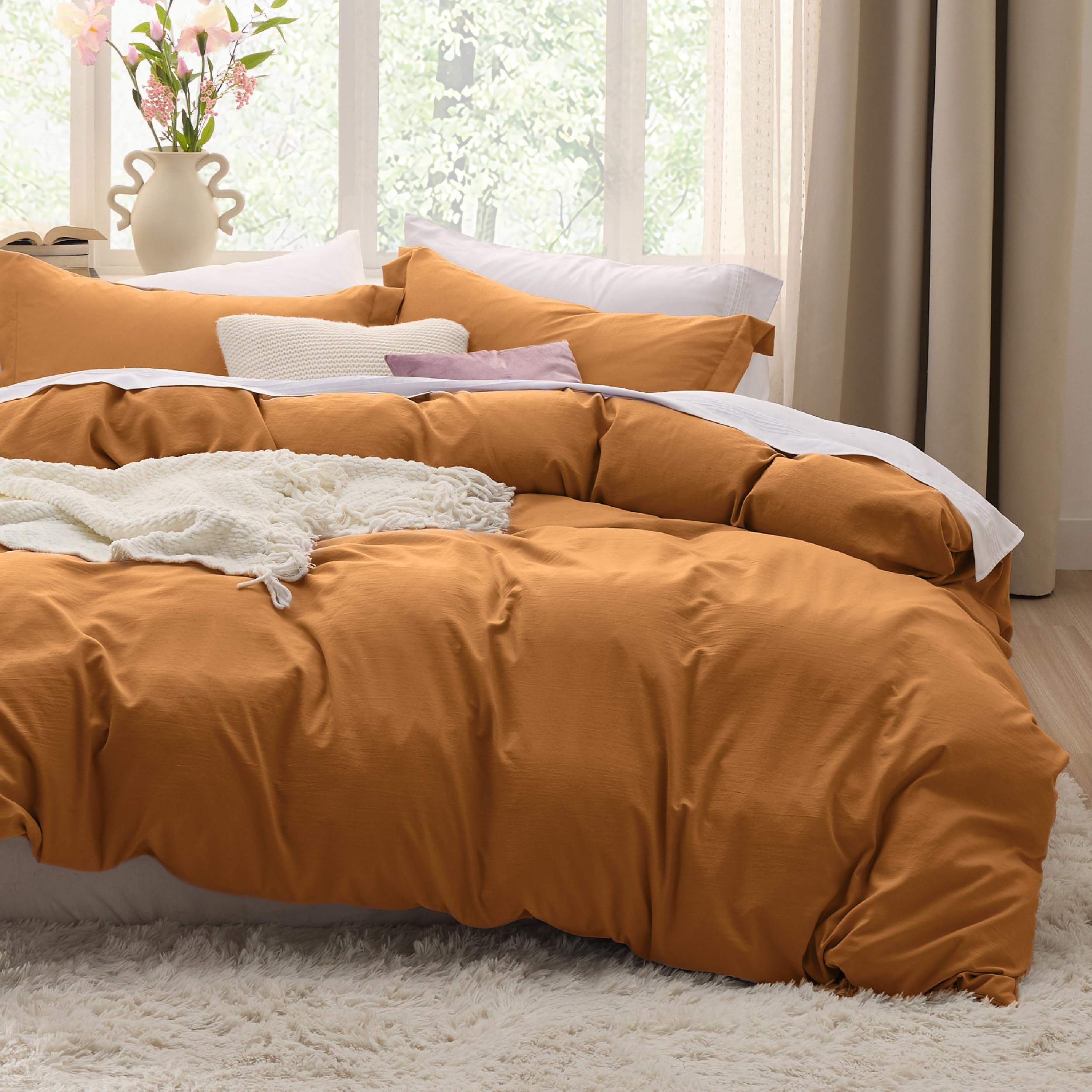 Bedsure Duvet Cover Queen Size - 3 Pieces Prewashed Cotton-Like Extra Soft Bedding Set, Includes 1 Duvet Cover 90x90 Inches with Zipper Closure & 2 Pillow Shams, Linen, Comforter Not Included